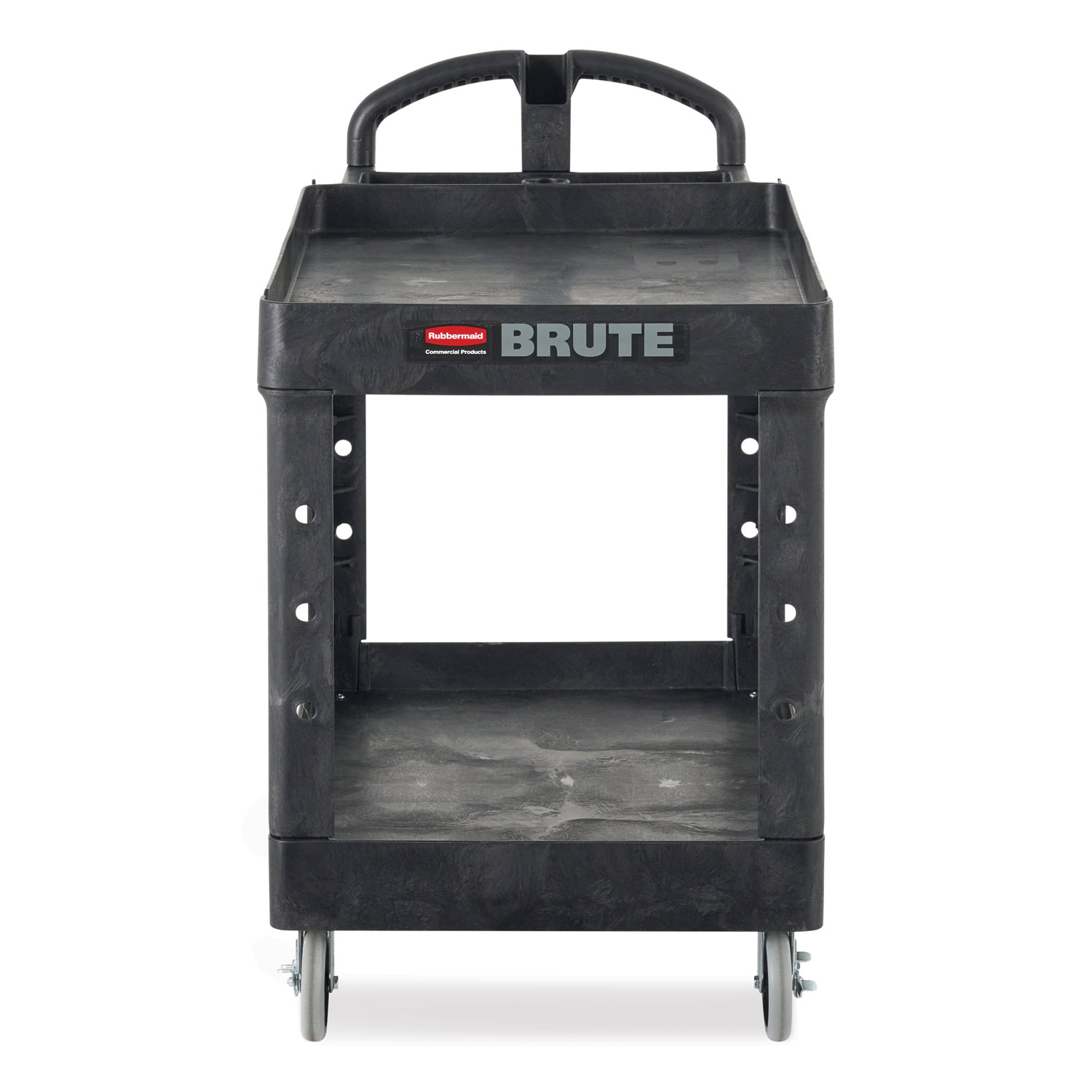 BRUTE Heavy-Duty Utility Cart with Lipped Shelves, Plastic, 2 Shelves, 500 lb Capacity, 25.9″ x 45.2″ x 32.2″, Black