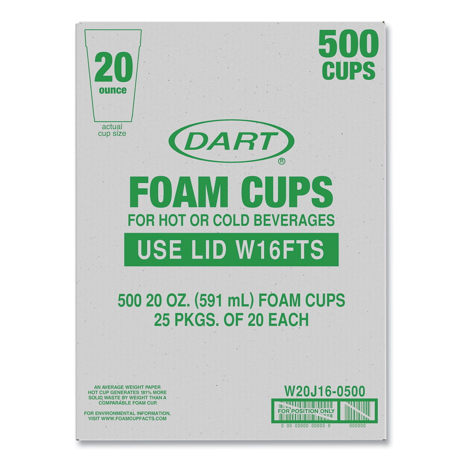 Foam Drink Cups, 20 oz, White, 25/Bag, 20 Bags/Carton - mastersupplyonline