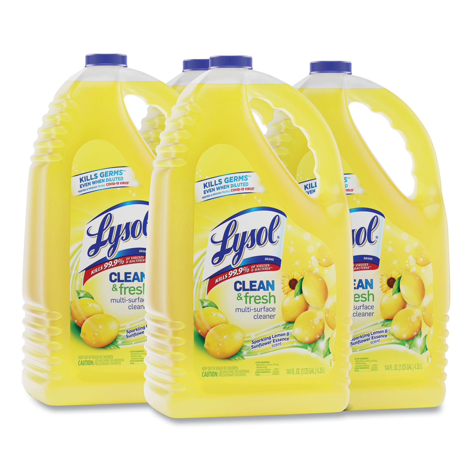 Clean and Fresh Multi-Surface Disinfectant Cleaner, Sparkling Lemon and Sunflower Essence, 144 oz Bottle, 4/Carton