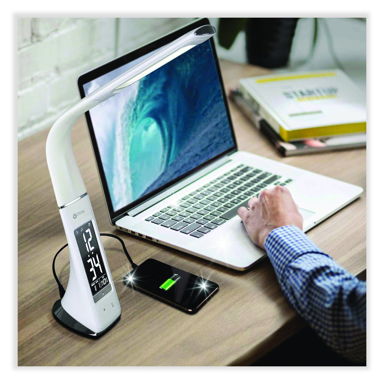 OttLite Thrive LED Desk Lamp with Clock and Sanitizing - 10