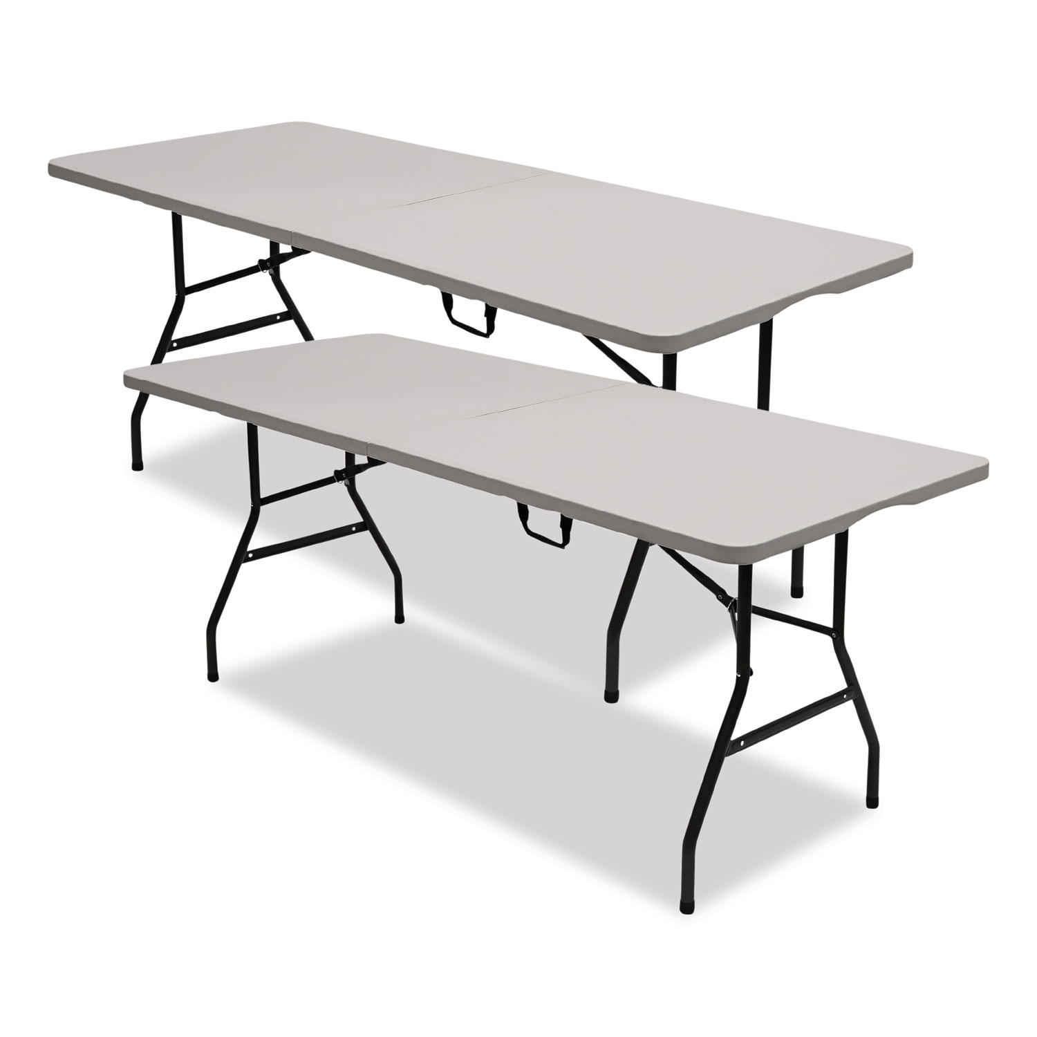 Bifold Resin Folding Table, Rectangular, 70.9″ x 29.1″ x 30″, White Granite Top, Gray Base/Legs, 2/Pack