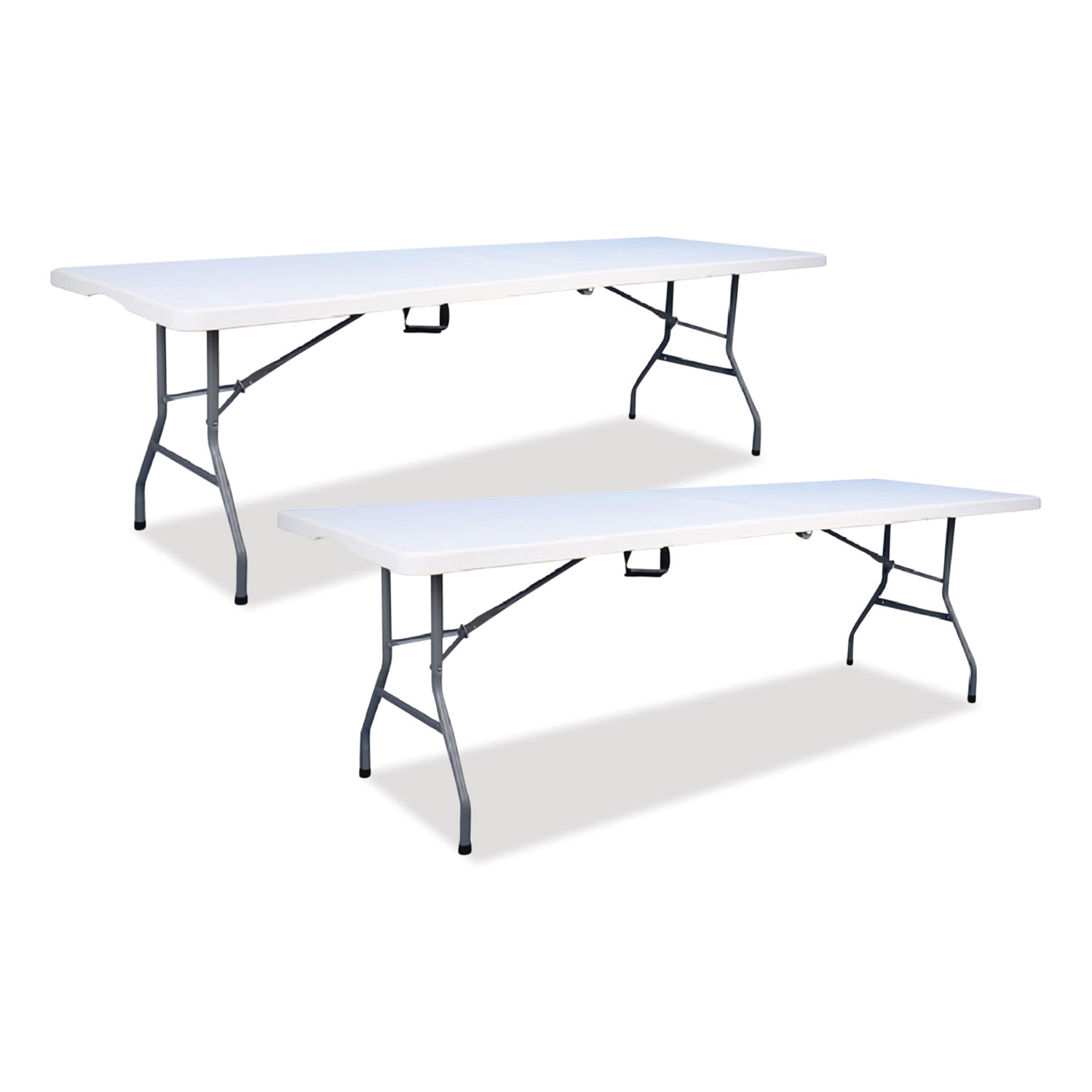 Bifold Resin Folding Table, Rectangular, 94.5″ x 29.9″ x 30″, White Granite Top, Gray Base/Legs, 2/Pack