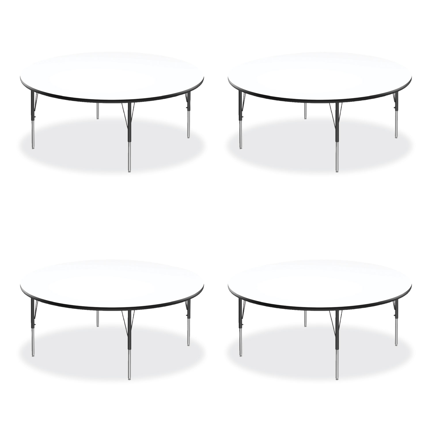 Markerboard Activity Tables, Round, 60″ x 19″ to 29″, White Top, Black/Silver Legs, 4/Pallet