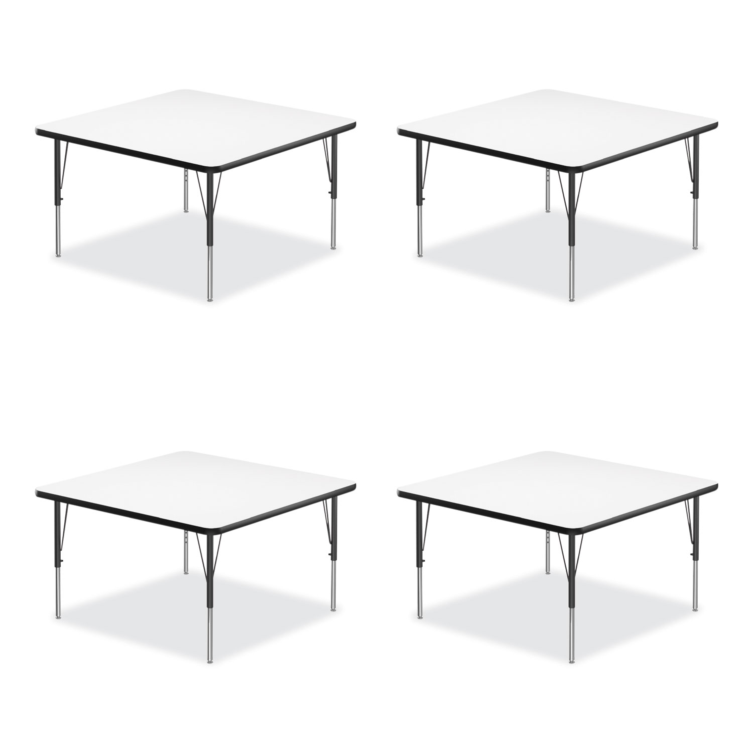 Markerboard Activity Tables, Square, 48″ x 48″ x 19″ to 29″, White Top, Black Legs, 4/Pallet