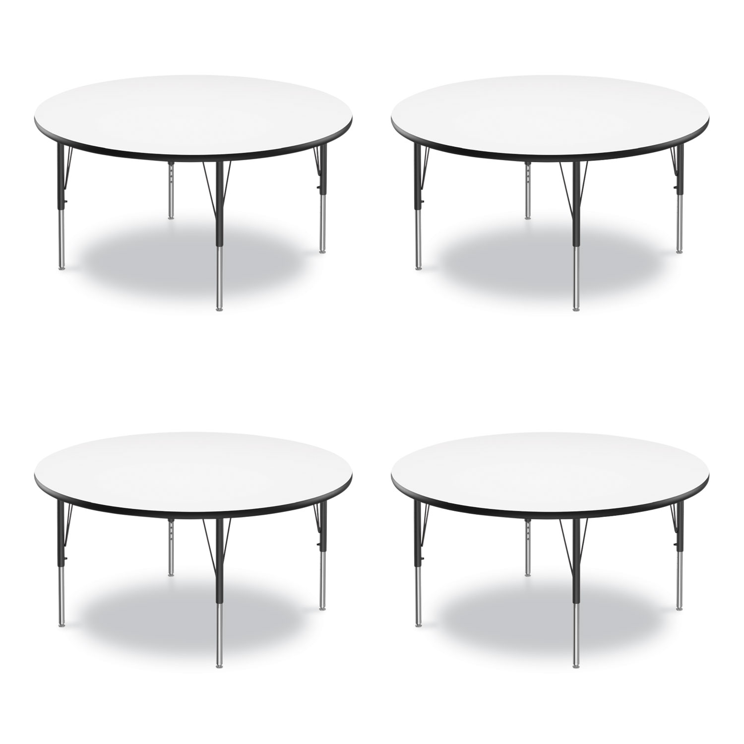 Dry Erase Markerboard Activity Tables, Round, 42″ x 19″ to 29″, White Top, Black Legs, 4/Pallet