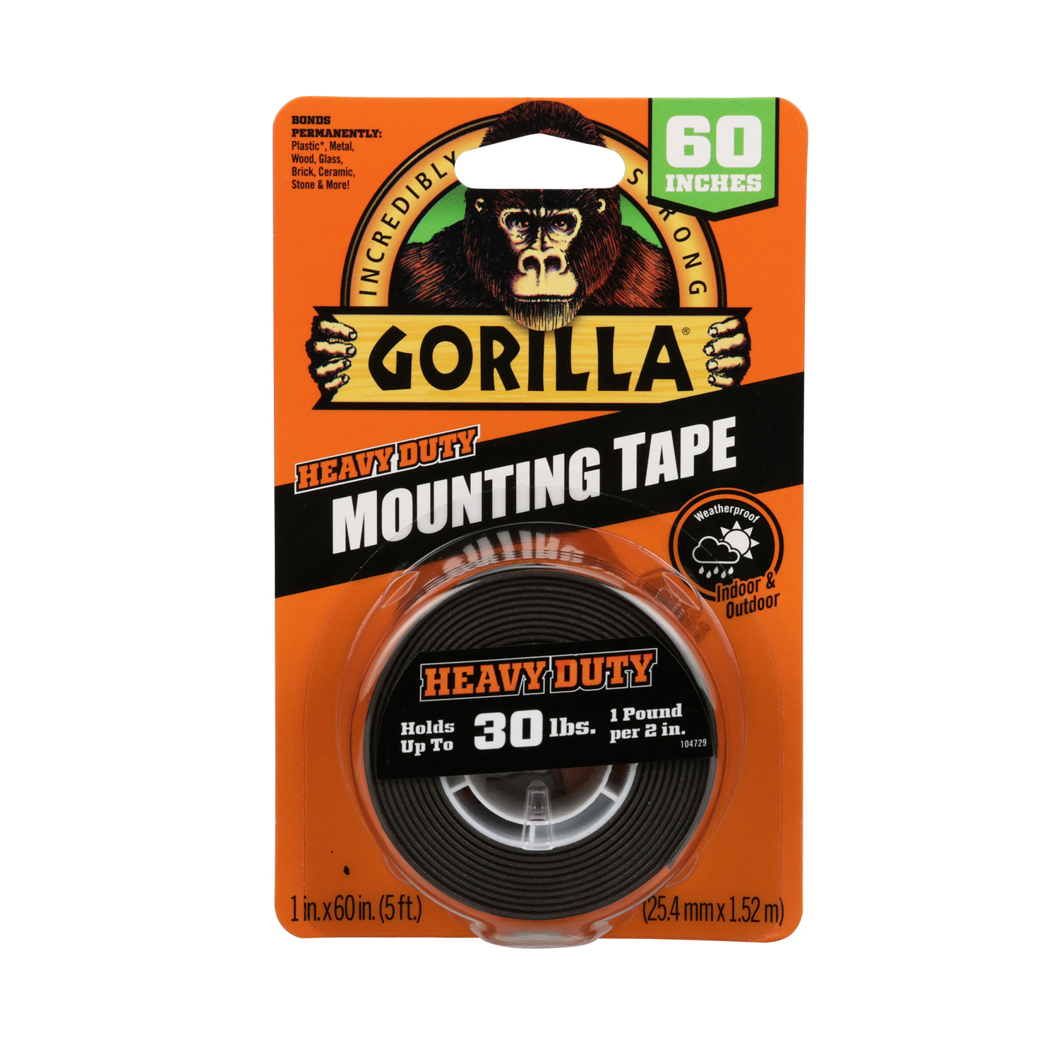 Heavy Duty Mounting Tape, Permanent, Holds Up to 30 lbs, 1″ x 60″, Black