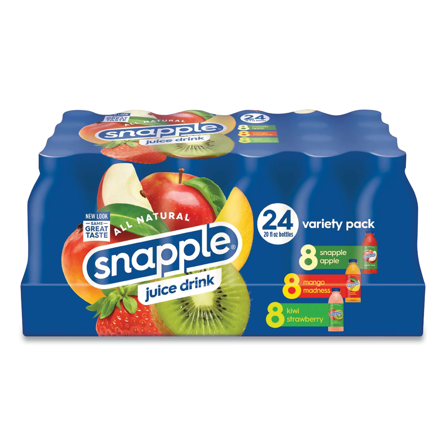 Juice Drink Variety Pack, Snapple Apple, Kiwi Strawberry, Mango Madness, 20 oz Bottle, 24/Carton