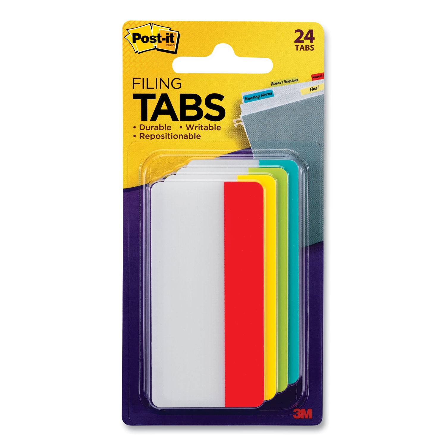 Solid Color Tabs, 1/3-Cut, Assorted Colors, 3″ Wide, 24/Pack