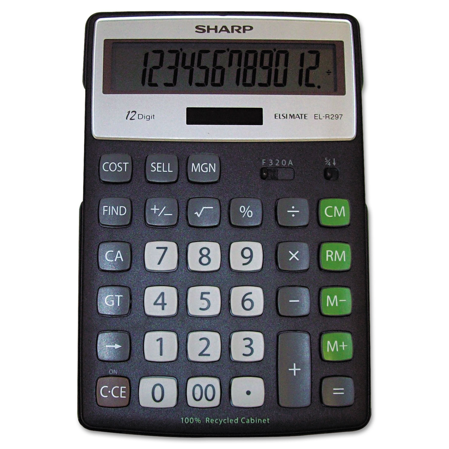  Sharp ELR297BBK EL-R297BBK Recycled Series Calculator w/Kickstand, 12-Digit LCD (SHRELR297BBK) 