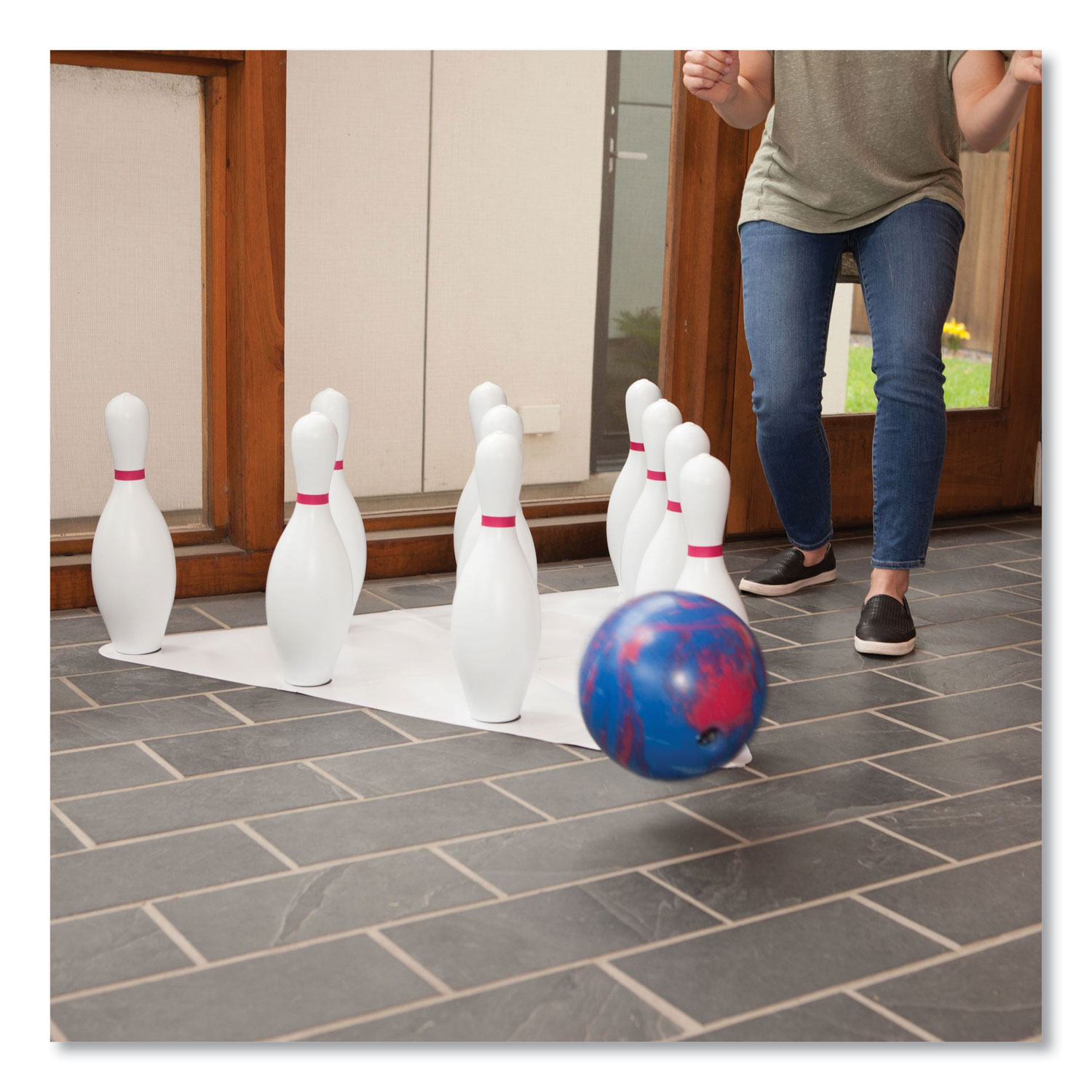 Bowling Set, Plastic/Rubber, White, 10 Bowling Pins, 1 Bowling