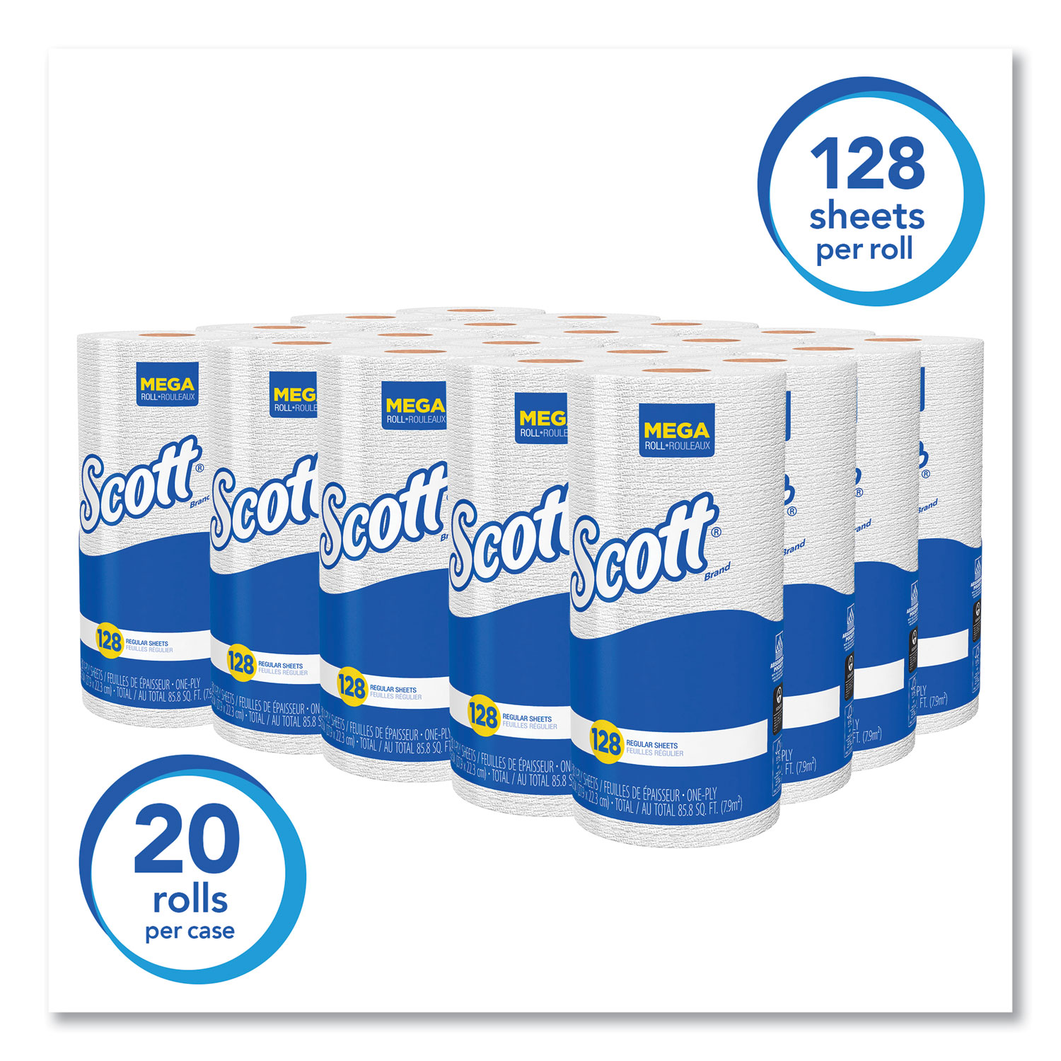 Kitchen Roll Towels, 1-Ply, 11 x 8.75, White, 128/Roll, 20 Rolls/Carton
