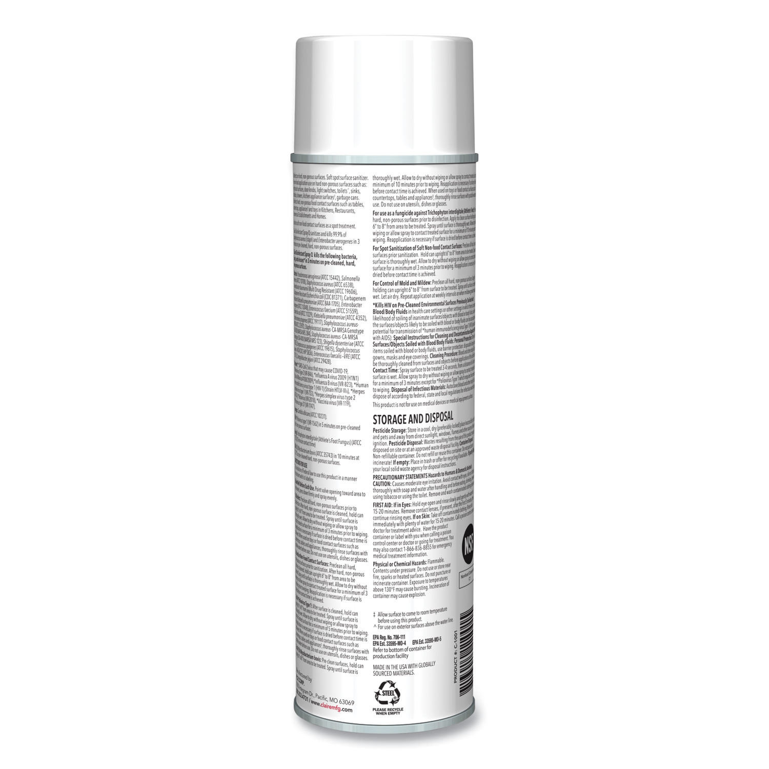 Claire® Spray Q Disinfectant, Country Fresh Scent, 17 oz Aerosol Spray ...