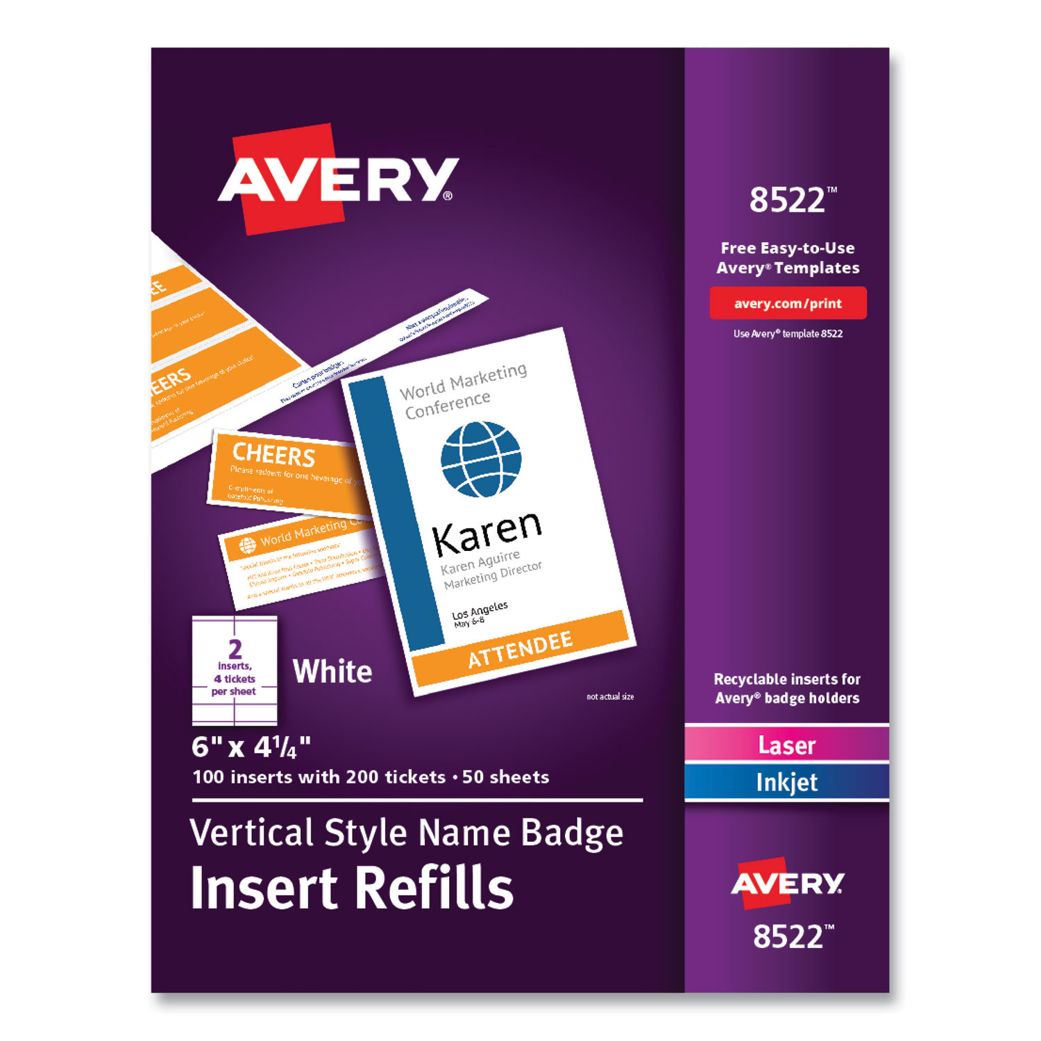 Name Badge Insert Refills, Vertical, 4 1/4 x 6, White, 100/Pack