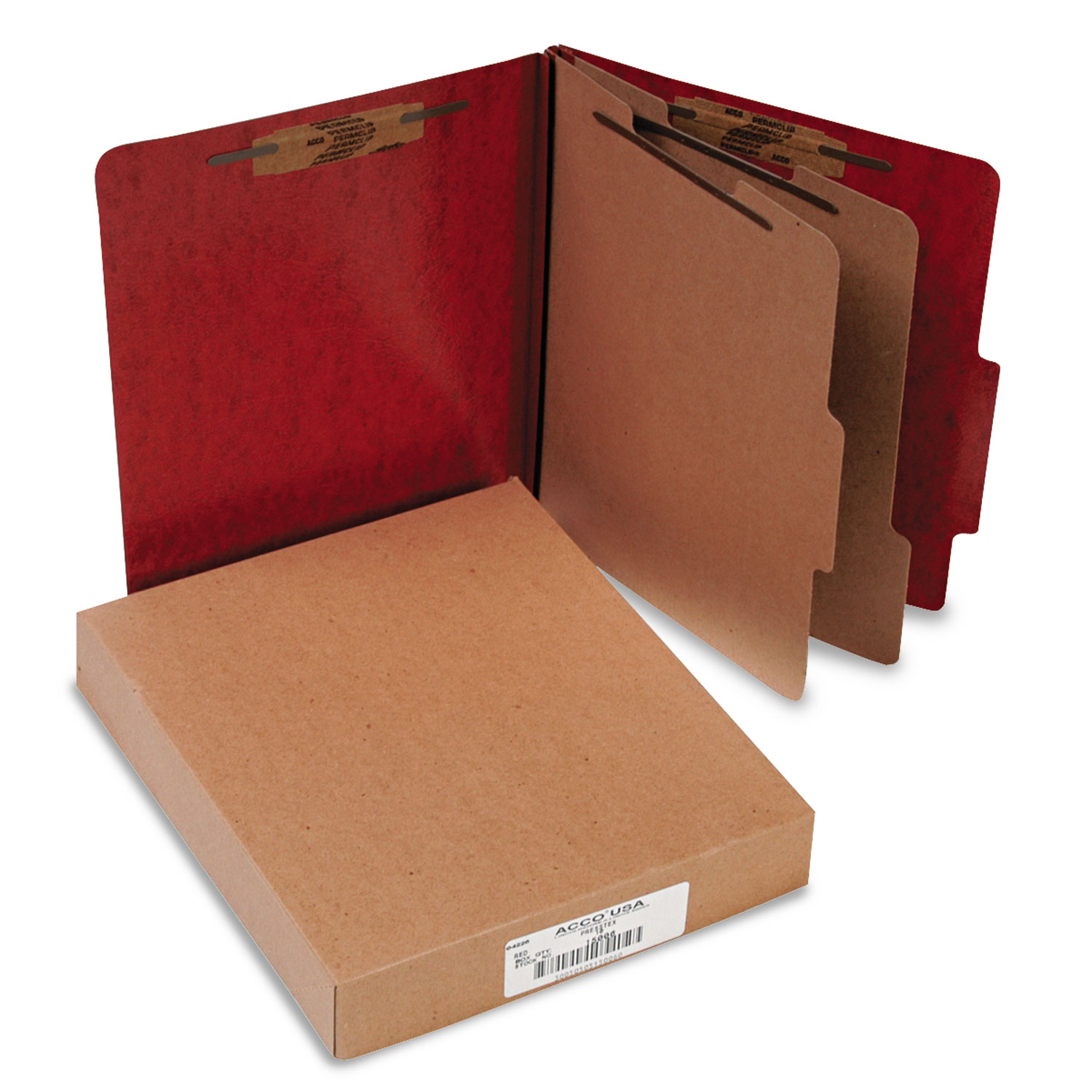  ACCO A7015006 20 pt. PRESSTEX Classification Folders, 2 Dividers, Letter Size, Red, 10/Box (ACC15006) 