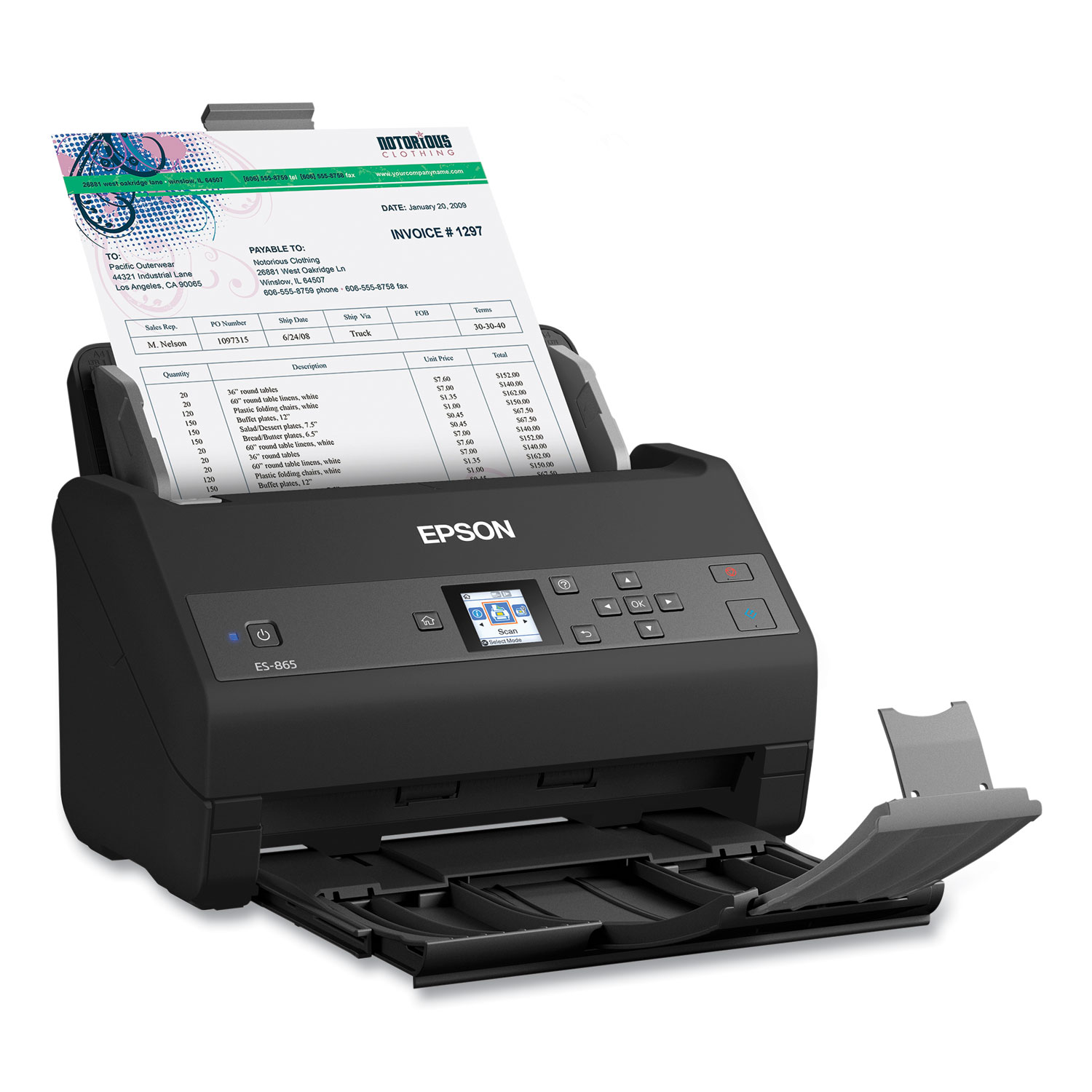 WorkForce ES-865 Color Duplex Document Scanner, 600 dpi Optical Resolution, 100-Sheet Duplex Auto Document Feeder