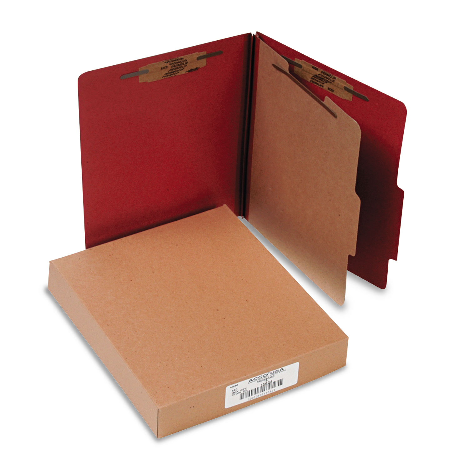 Pressboard 25-Pt Classification Folders, Letter, 4-Section, Earth Red, 10/Box