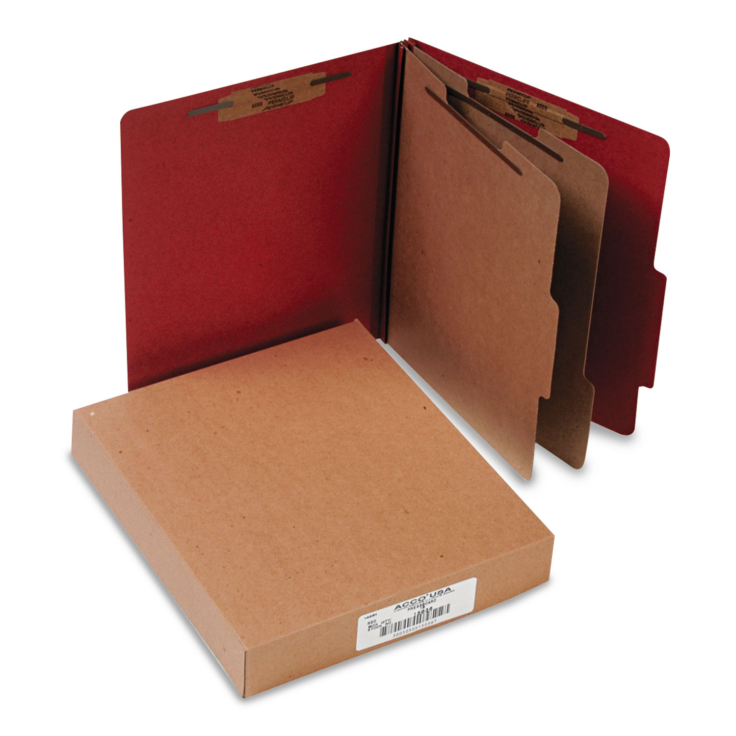 Pressboard 25-Pt Classification Folders, Letter, 6-Section, Earth Red, 10/Box