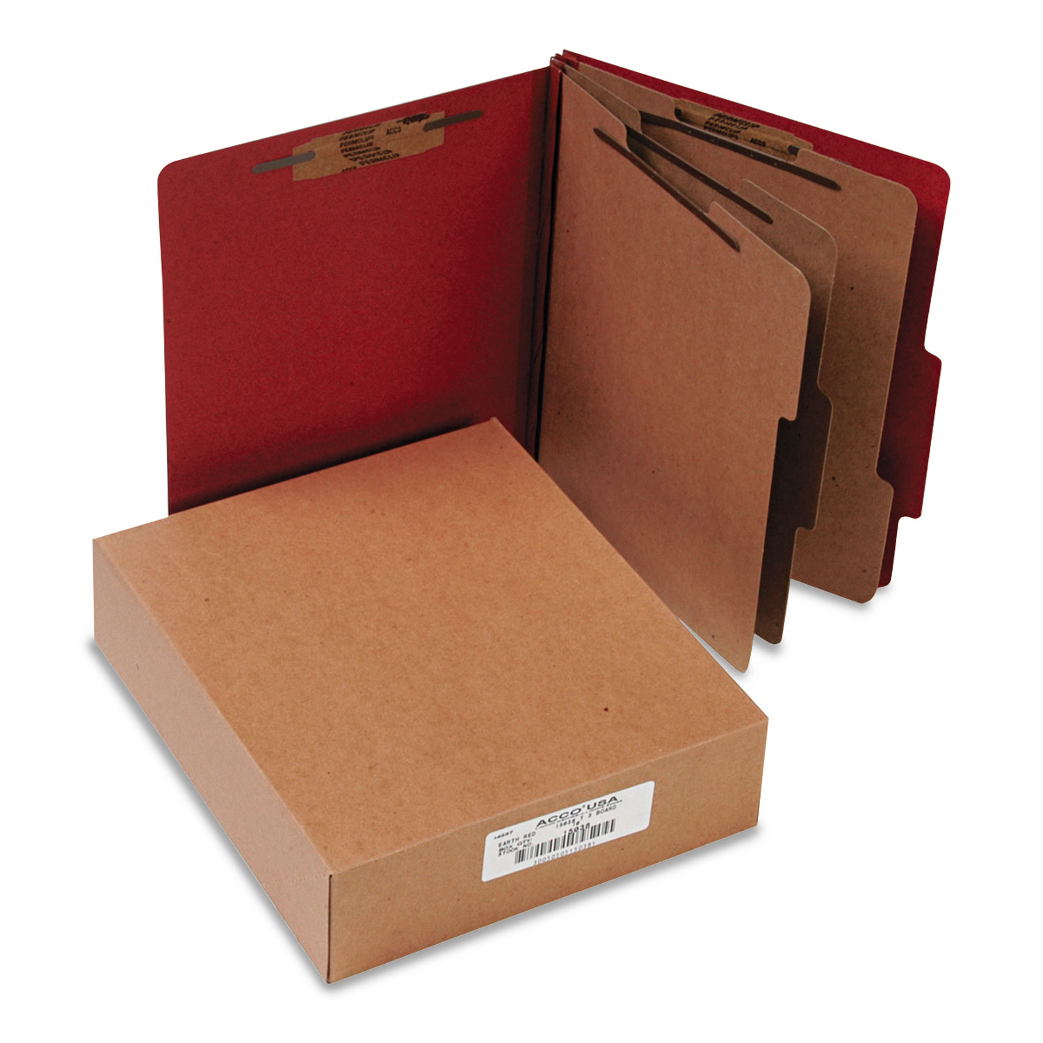 Pressboard 20-Pt Classification Folders, Letter, 8-Section, Earth Red, 10/Box