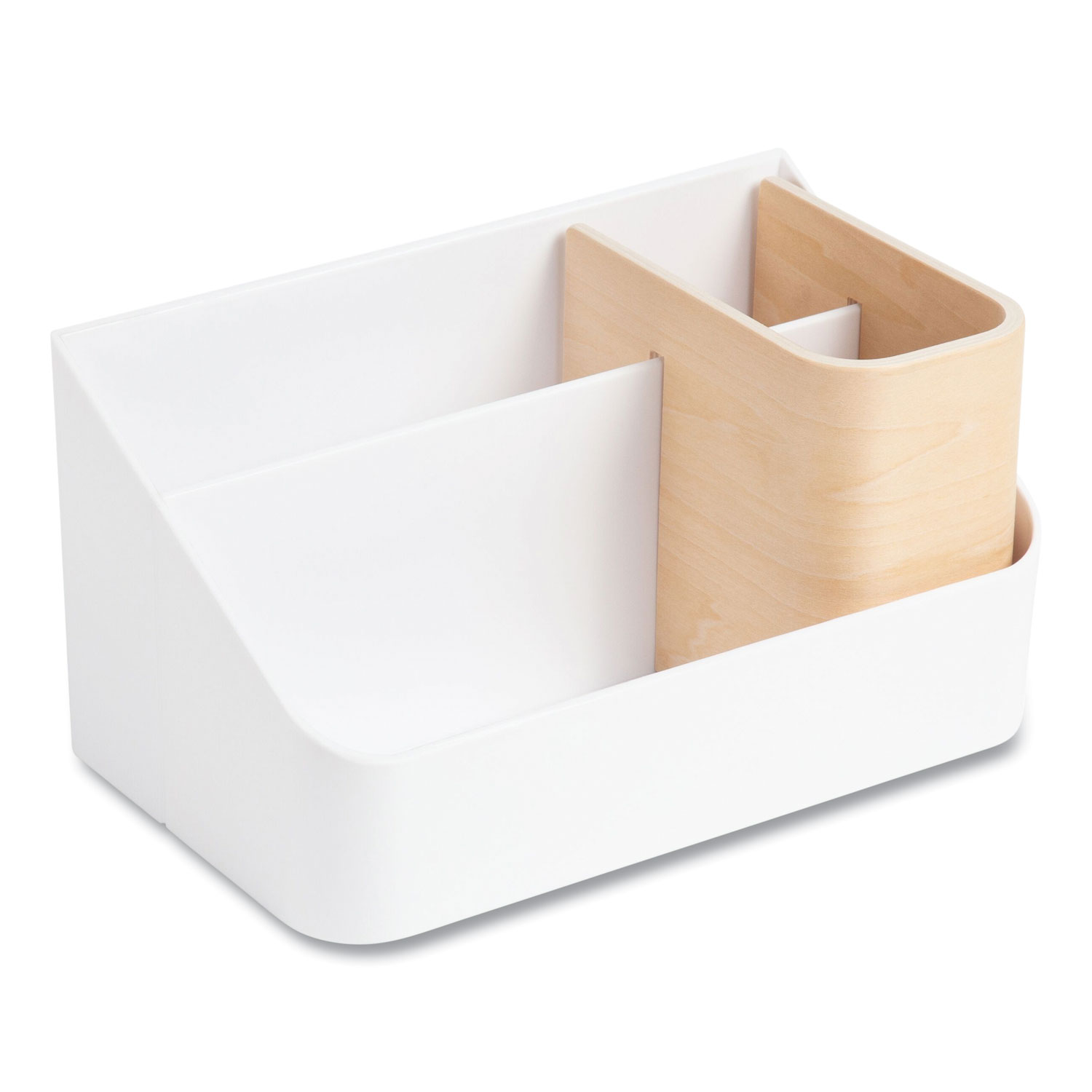 Mod Caddy Desktop Organizer - White with Natural Wood Handle