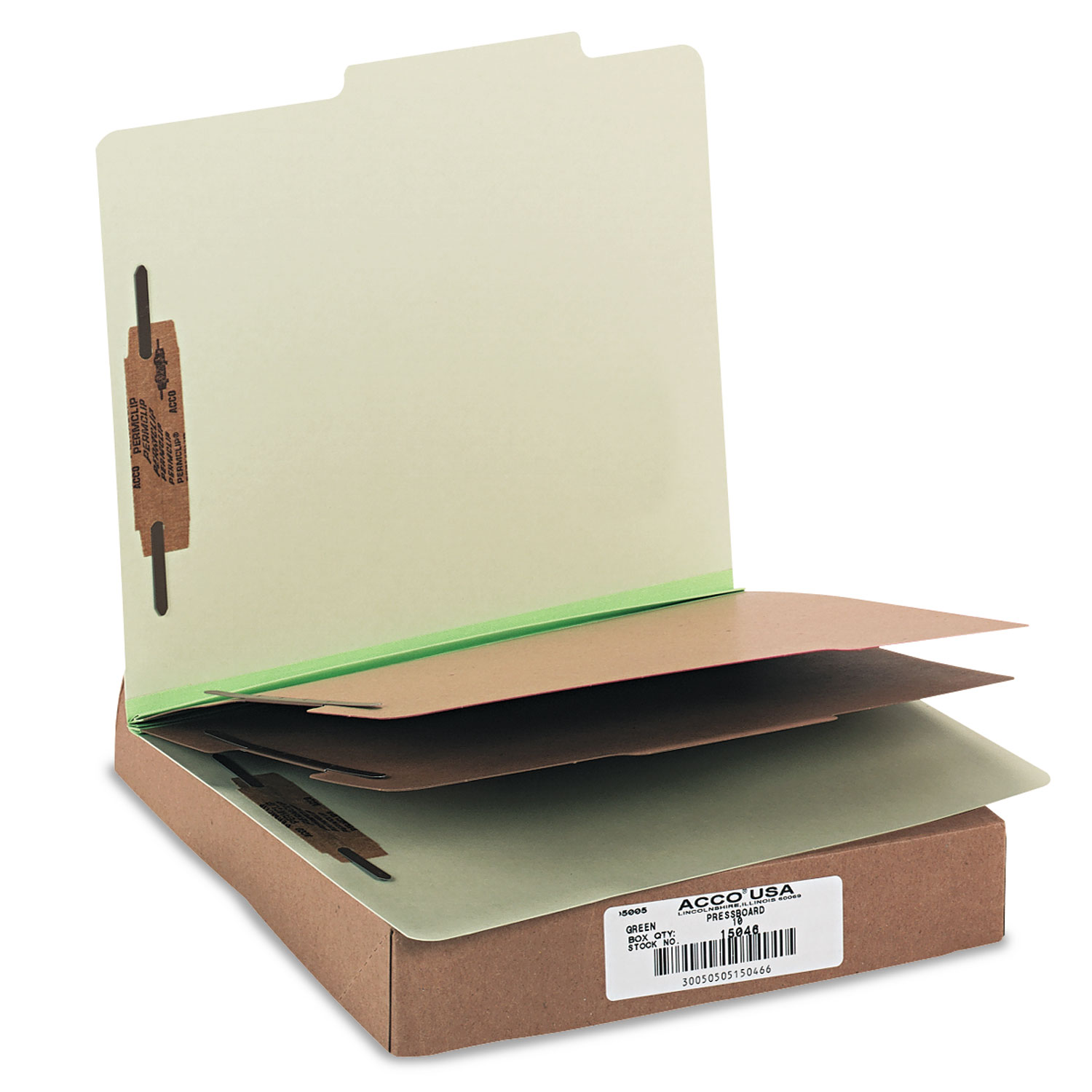 Pressboard 25-Pt Classification Folders, Letter, 6-Section, Leaf Green, 10/Box