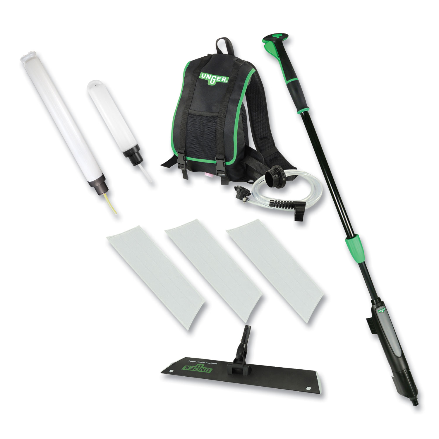 Unger® Excella Floor Finishing Kit, 20 Head, 48 to 65 Black/Green Plastic Handle