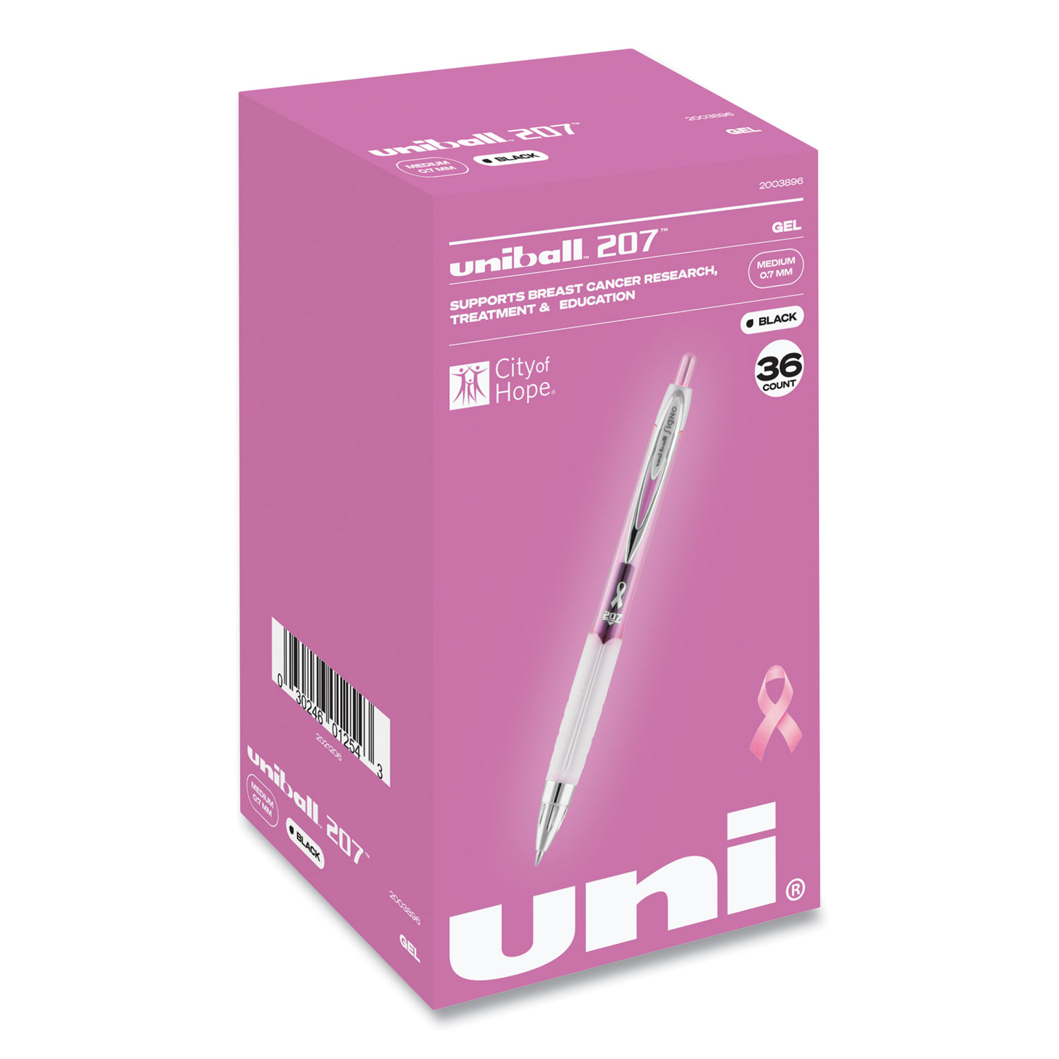 Uni-Ball Signo 207 Gel Pen, Retractable, Medium 0.7 mm, Black Ink, Translucent Black Barrel, 8/Pack