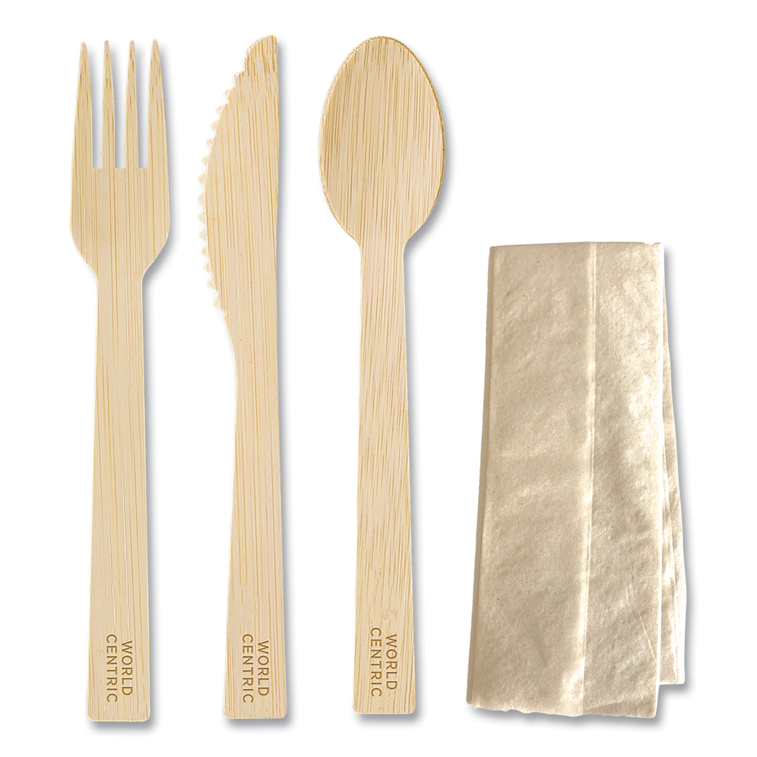 Bamboo Cutlery, Knife/Fork/Spoon/Napkin, 6.7″, Natural, 250/Carton