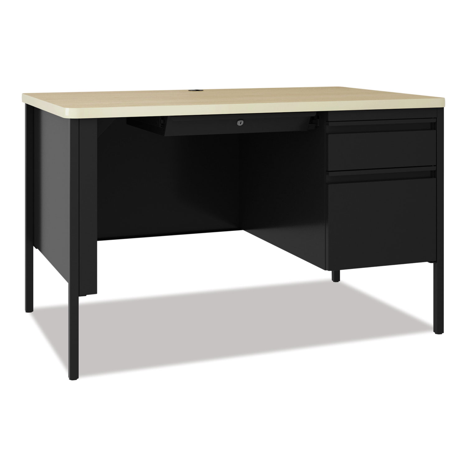 Teachers Pedestal Desks, One Right-Hand Pedestal: Box/File Drawers, 48″ x 30″ x 29.5″, Maple/Black