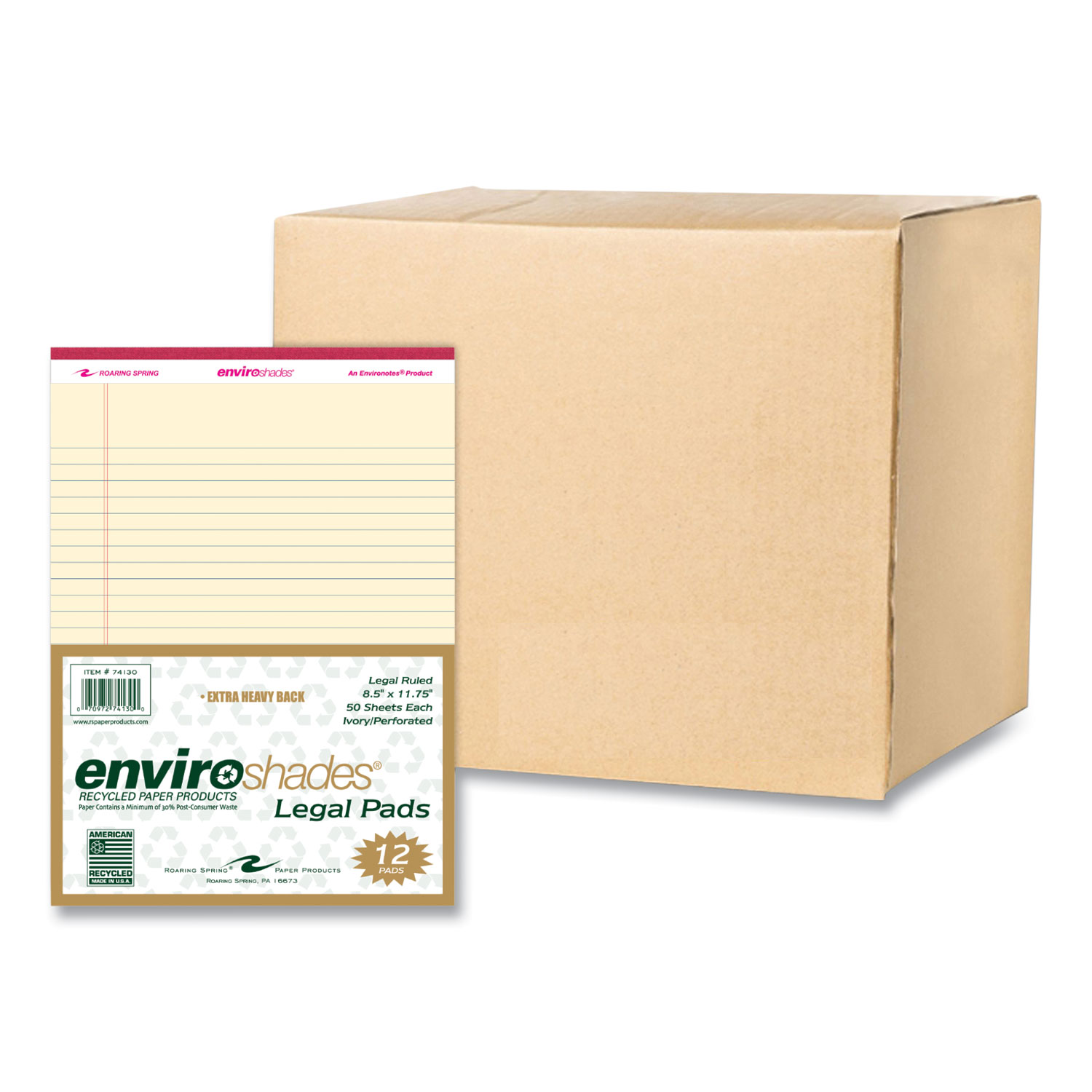 Roaring Spring® Enviroshades Legal Notepads, 50 Ivory 8.5 x 11.75 Sheets, 72 Notepads/Carton