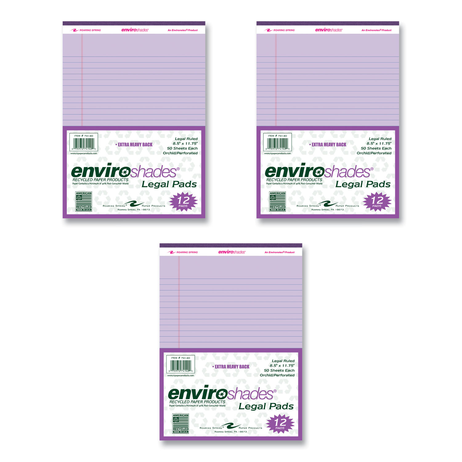 Roaring Spring® Enviroshades Legal Notepads, 50 Orchid 8.5 x 11.75 Sheets, 72 Notepads/Carton