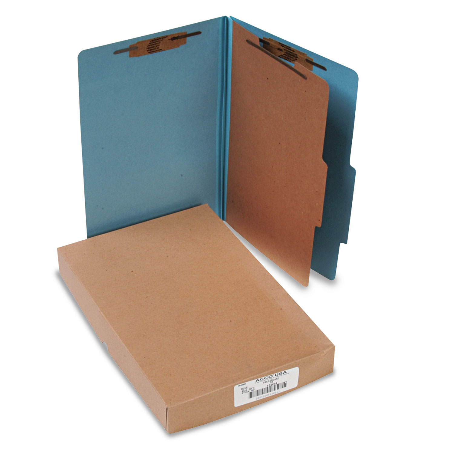 Pressboard 25-Pt Classification Folders, Legal, 4-Section, Sky Blue, 10/Box