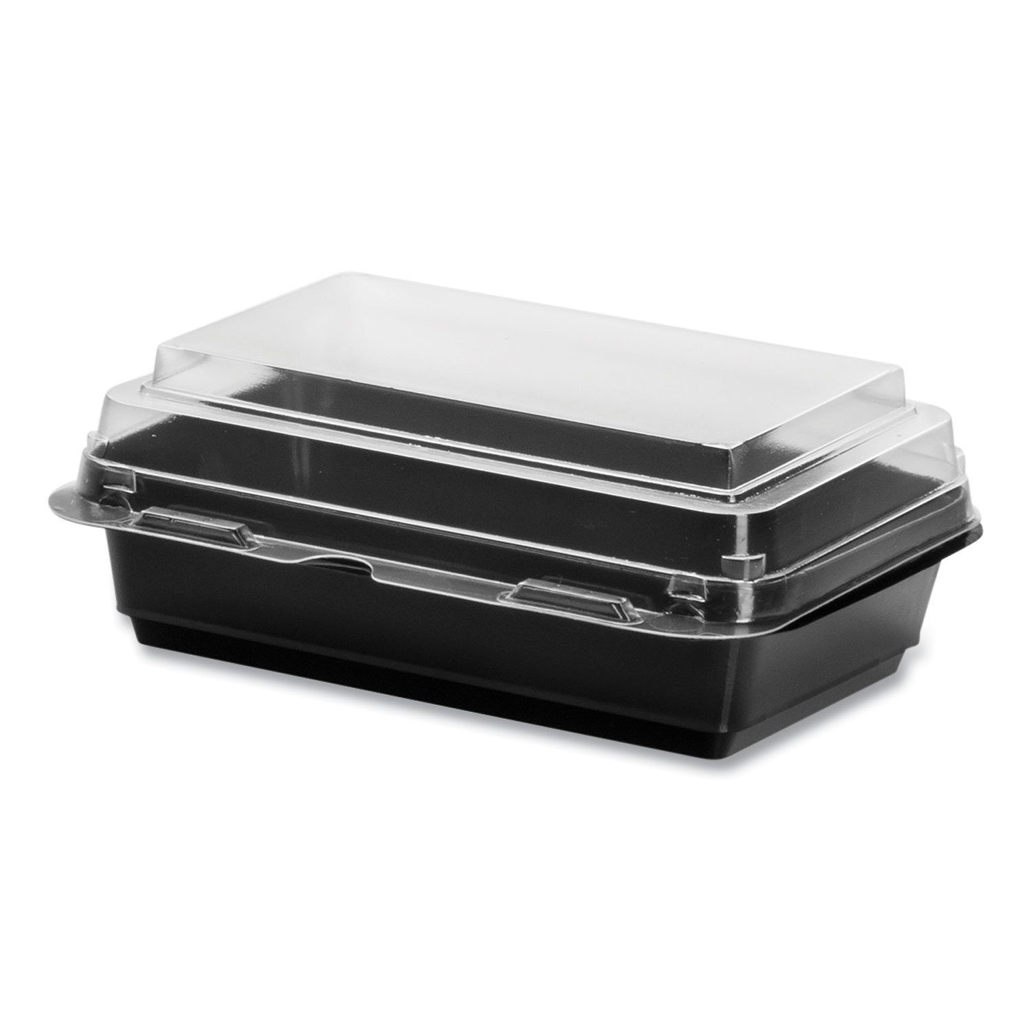Creative Carryouts Hinged Plastic Hot Deli Boxes, 28 oz, 7.87 x 5.4 x 3, Black/Clear, 200/Carton