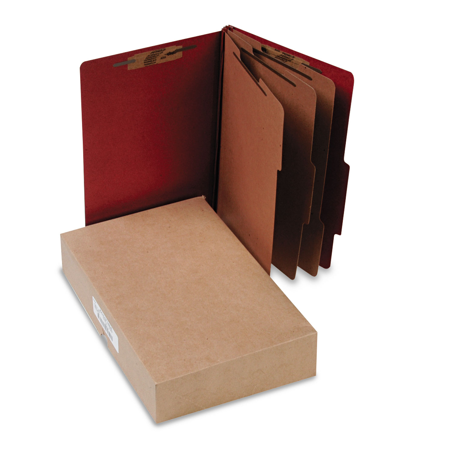 Pressboard 25-Pt Classification Folders, Legal, 8-Section, Earth Red, 10/Box