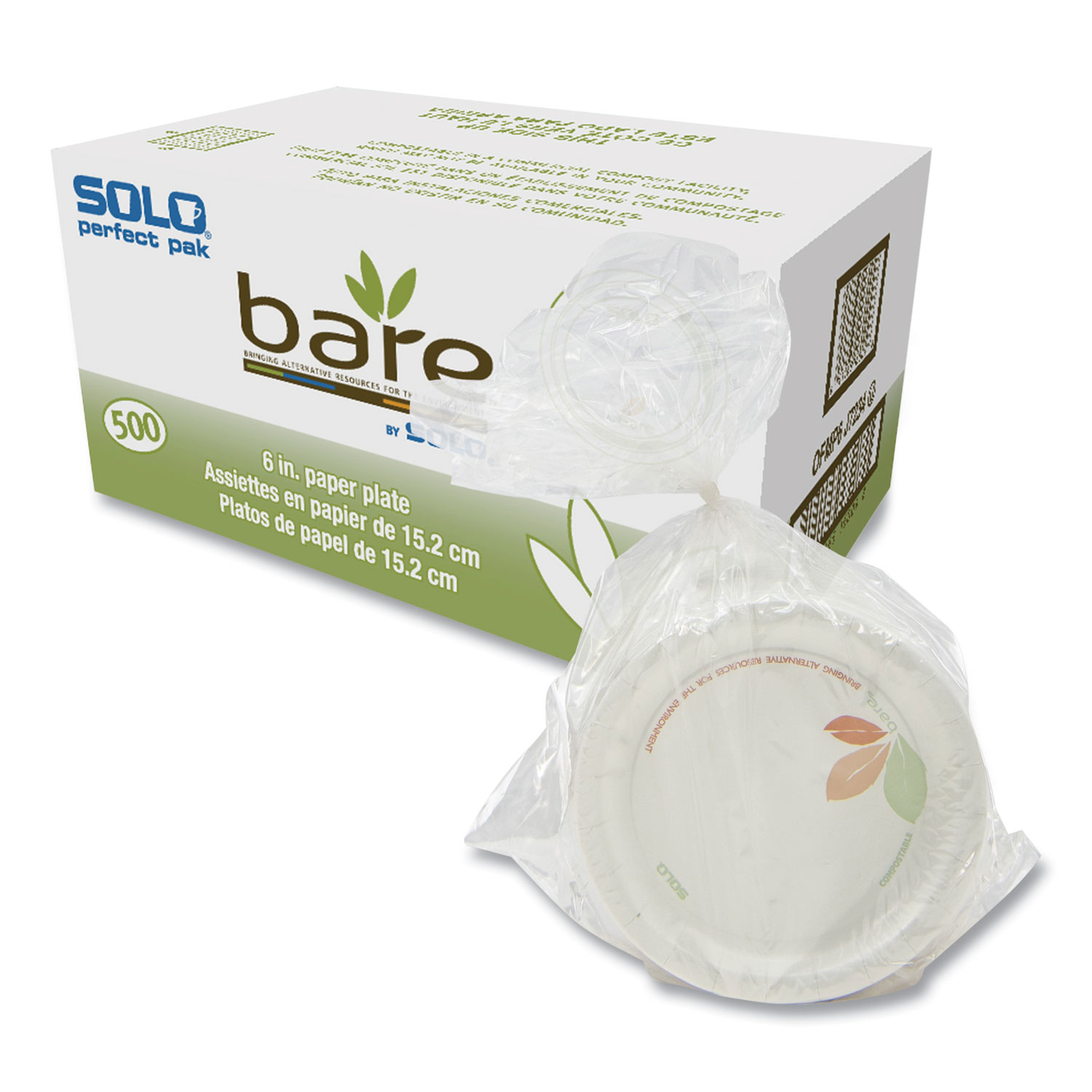 SOLO® Bare Eco-Forward Clay-Coated Mediumweight Paper Plate, 9 dia, White,  125/Pack, 4 Packs/Carton
