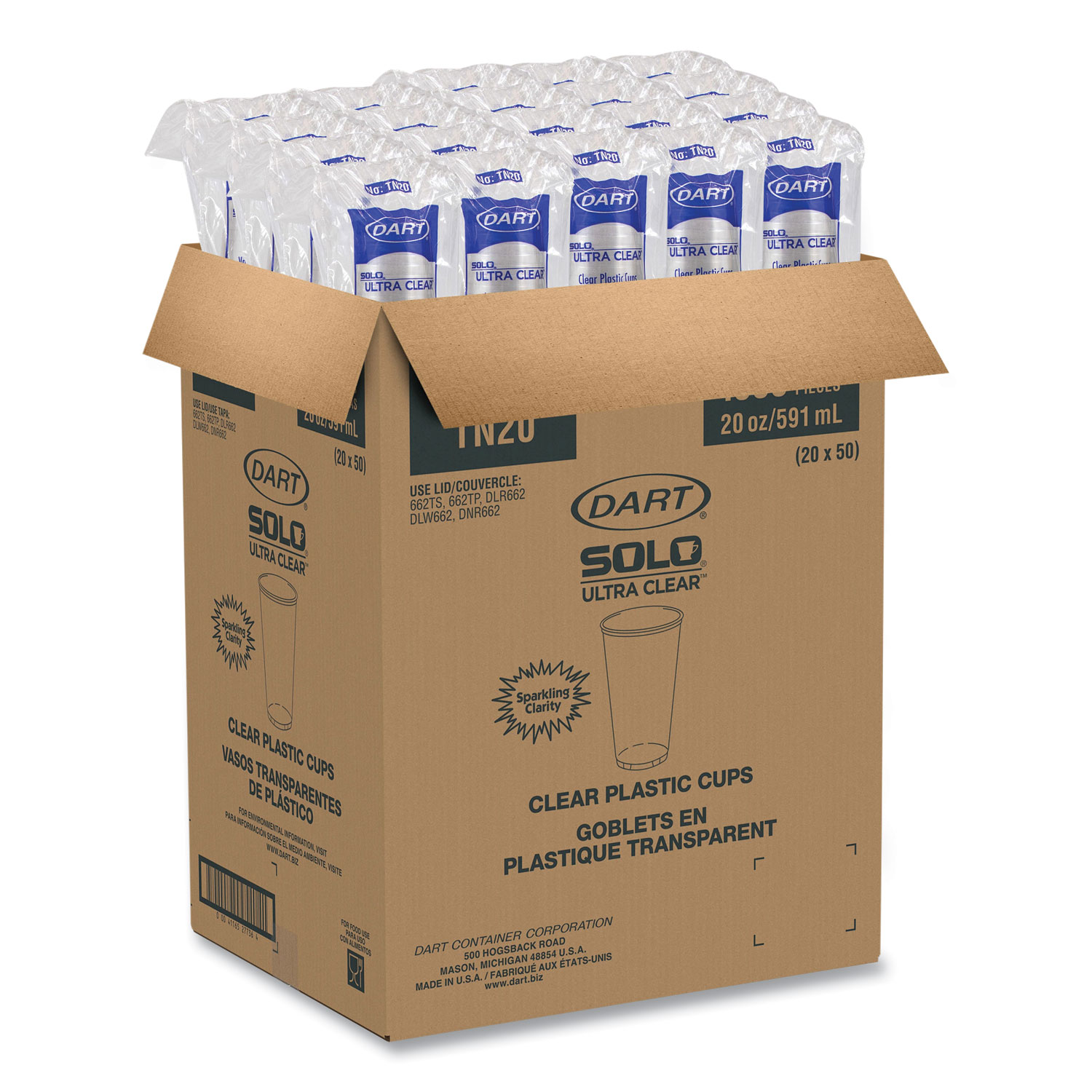 RK Ribbed Cold Drink Cups, 12 oz, Translucent, 50/Sleeve, 20 Sleeves/Carton