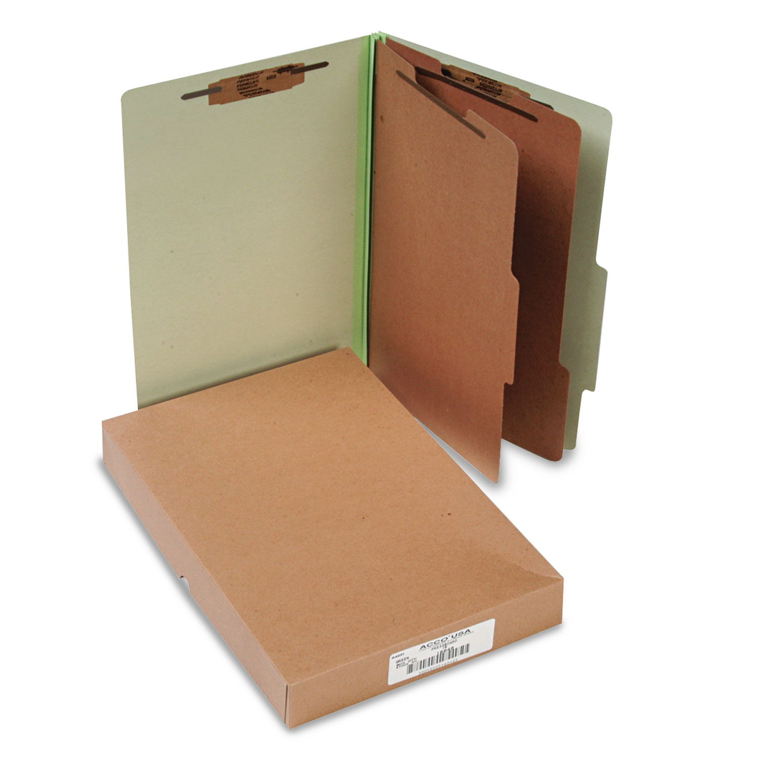 Pressboard 25-Pt Classification Folders, Legal, 6-Section, Leaf Green, 10/Box