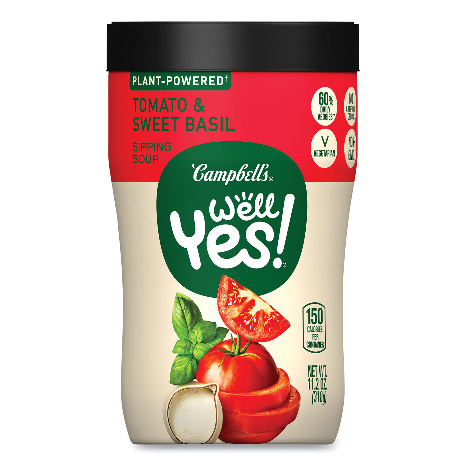 Well Yes Tomato and Sweet Basil Sipping Soup, 11.2 oz Cup, 8/Carton