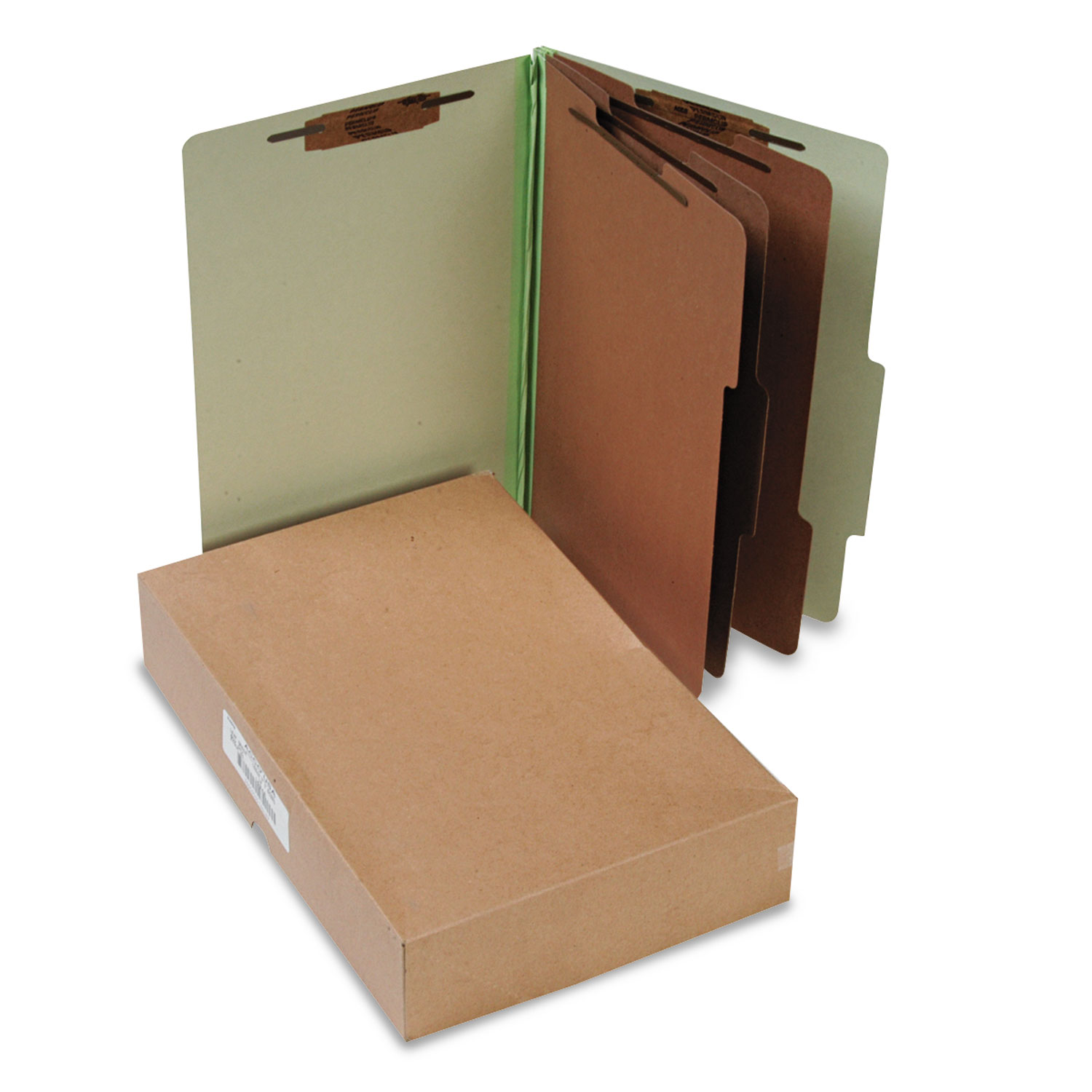 Pressboard 25-Pt Classification Folders, Legal, 8-Section, Leaf Green, 10/Box