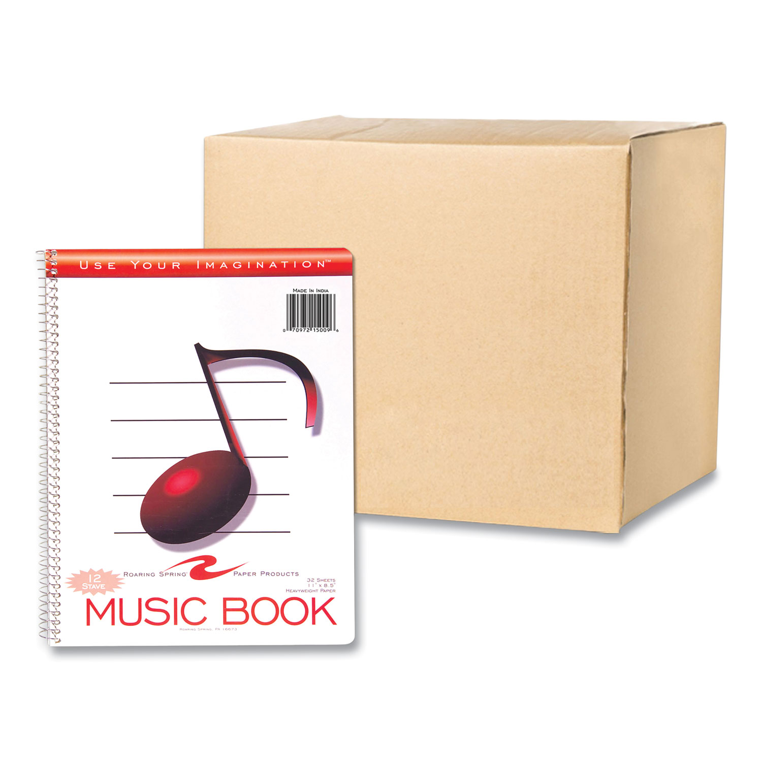 Music Notebook, Music Transcription Format, White Cover, (32) 11 x 8.5 Sheets, 24/Carton