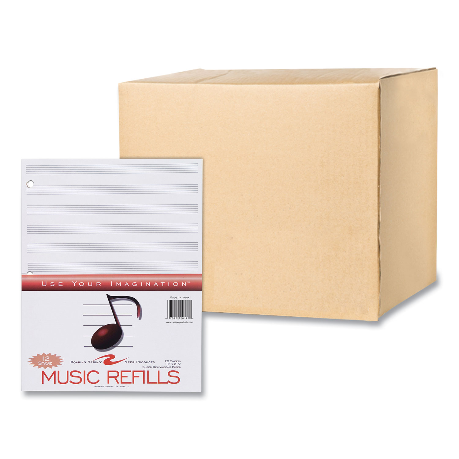 Music Filler Paper, 3-Hole Punched, 8.5 x 11, Music Transcription Format, 20 Sheets/Pack, 24 Packs/Carton