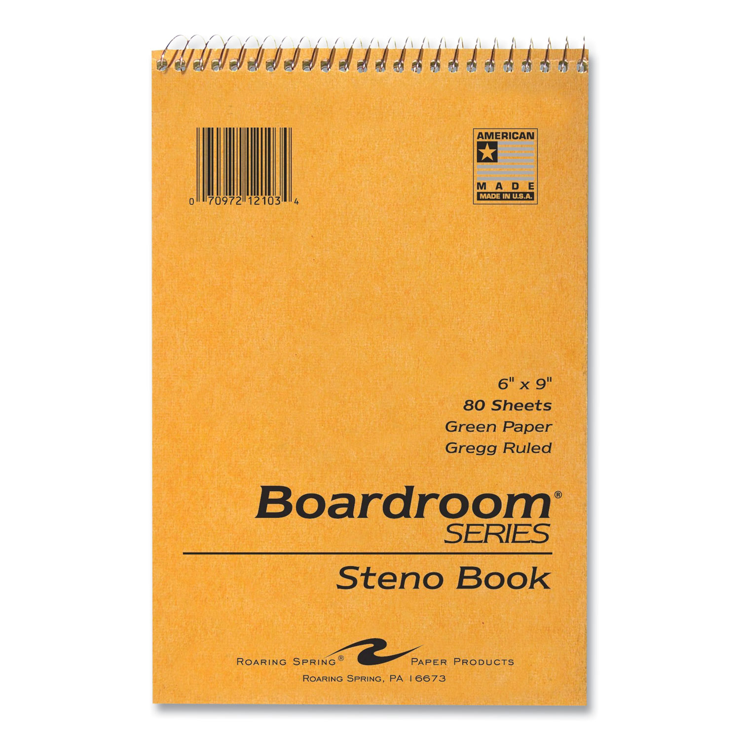 Boardroom Series Steno Pad, Gregg Ruled, Brown Cover, 80 Green 6 x 9 Sheets, 72 Pads/Carton