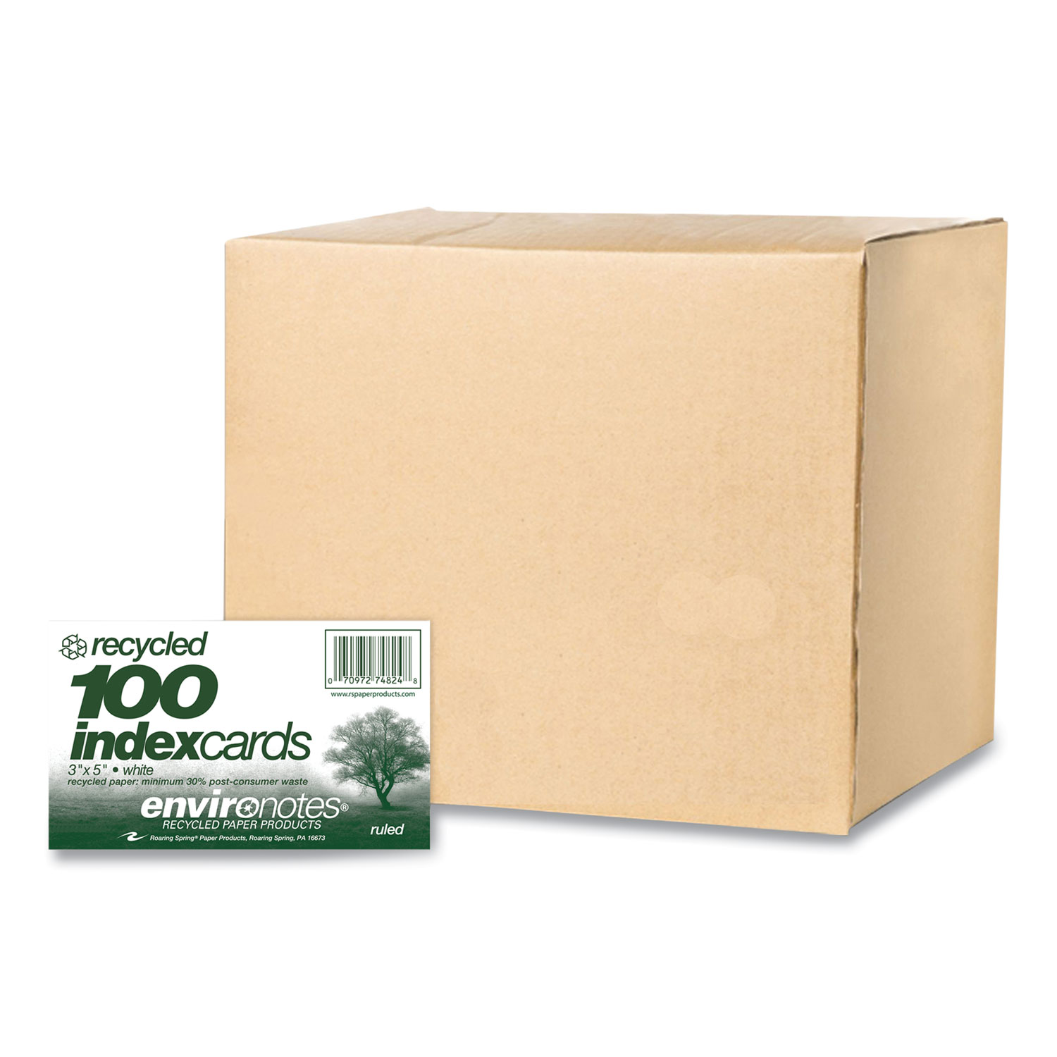 Roaring Spring® Environotes Recycled Index Cards, Narrow Rule, 3 x 5 White, 100 Cards, 36/Carton