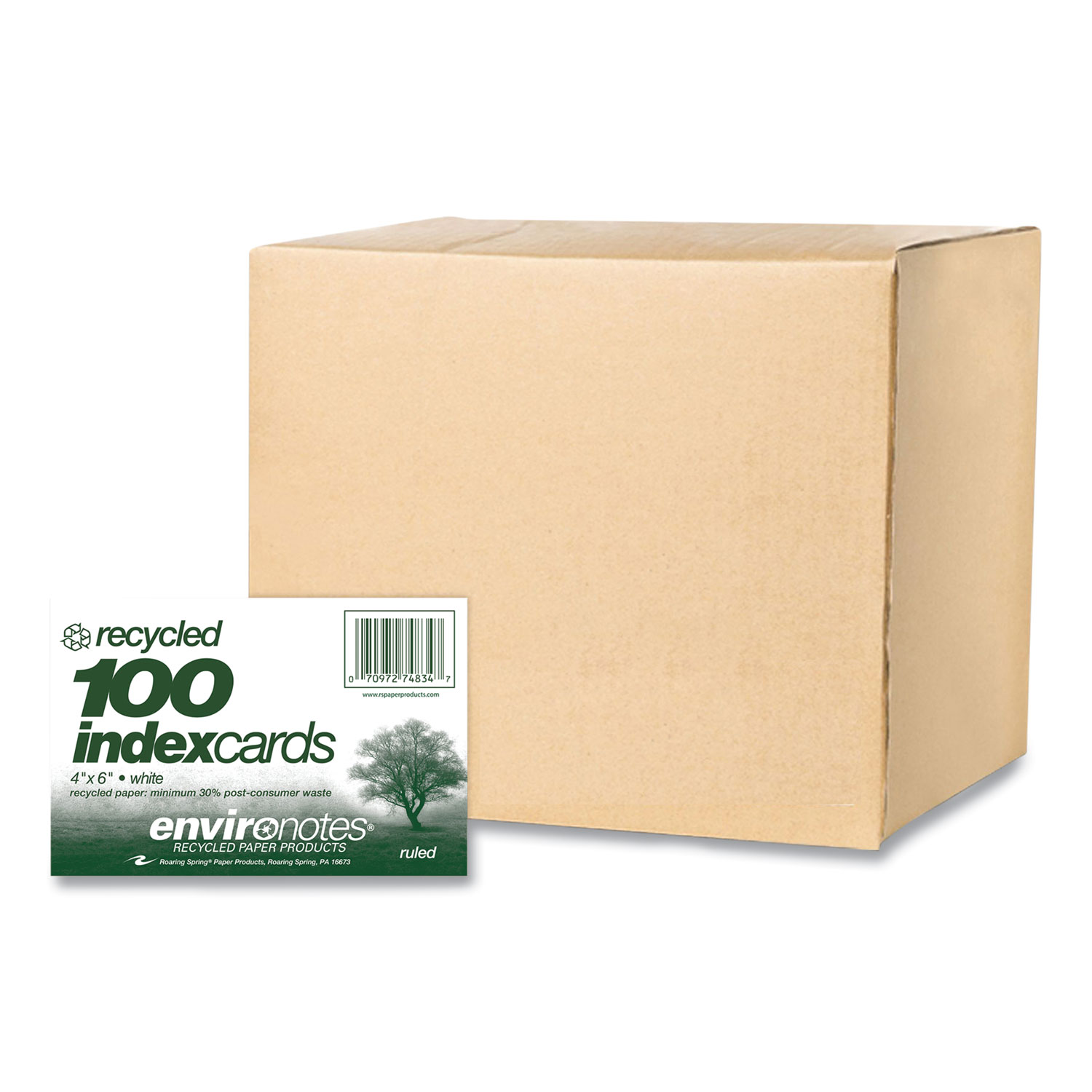 Environotes Recycled Index Cards, Narrow Ruled, 4 x 6, White, 100 Cards, 36/Carton