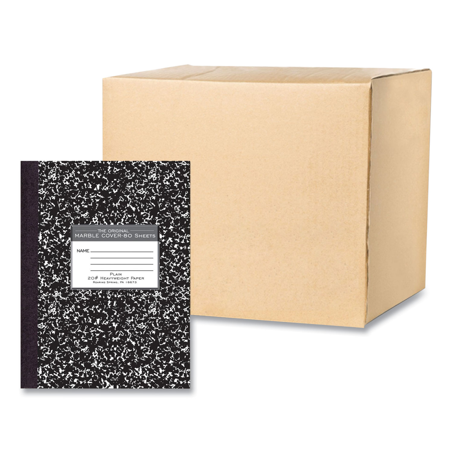 Roaring Spring® Hardcover Marble Composition Book, Unruled, Black Marble Cover, (80) 10.25 x 7.88 Sheets, 24/Carton