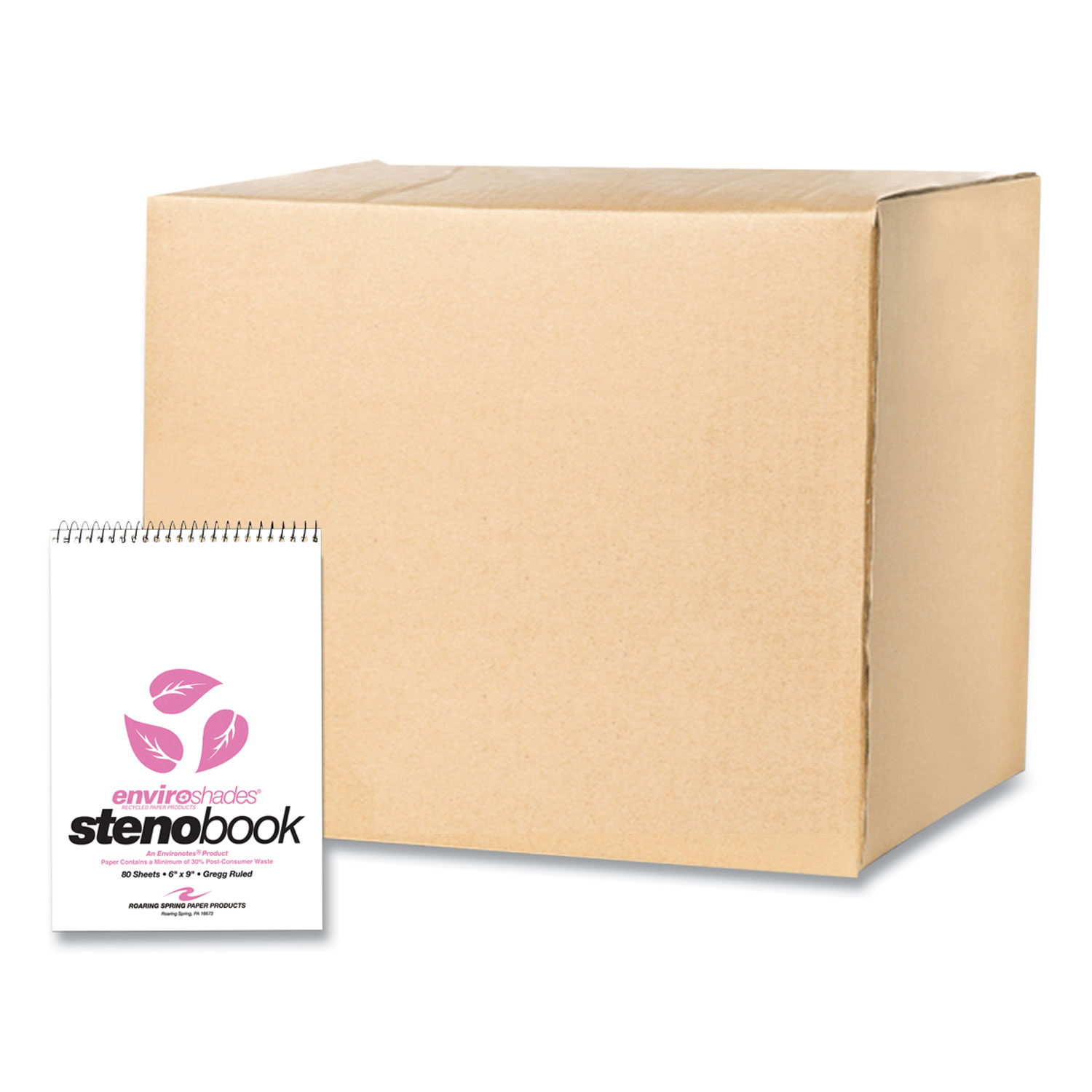 EnviroShades Steno Pad, Gregg Rule, White Cover, 80 Pink 6 x 9 Sheets, 24 Pads/Carton