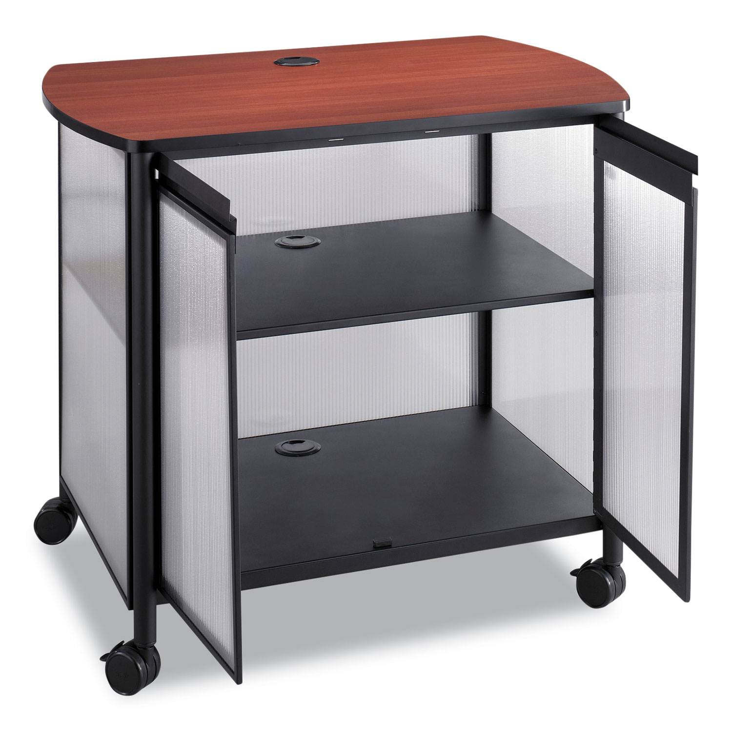 Impromptu Deluxe Machine Stand with Doors, Wood, 3 Shelf, 34.75 x 25.5 x 30.75, Cherry/White/Black