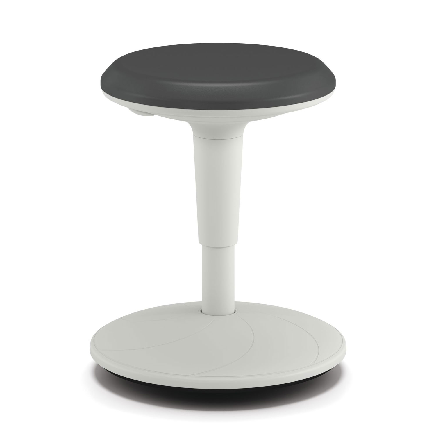 Revel Adjustable Height Fidget Stool, Backless, Supports Up to 250 lb, 13.75″ to 18.5″ Seat Height, Charcoal Seat, White Base