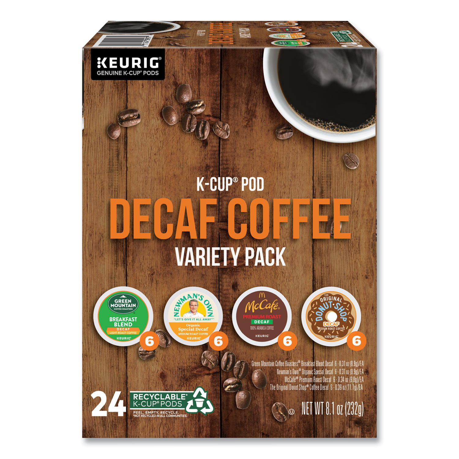 decaf k cup coffee variety