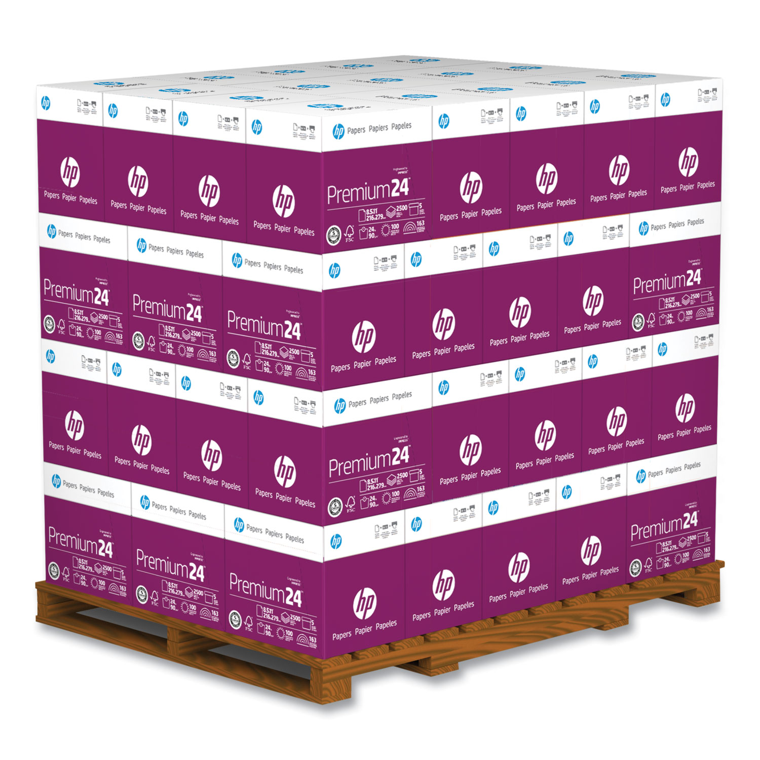 Premium24 Paper, 98 Bright, 24 lb Bond Weight, 8.5 x 11, Ultra White, 500 Sheets/Ream, 5 Reams/Carton, 64 Cartons/Pallet