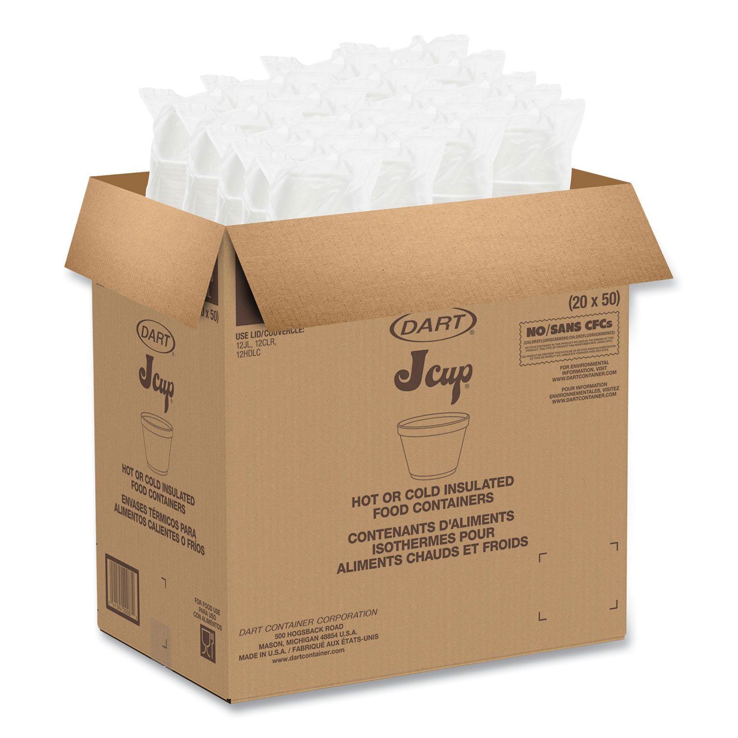 Dart Foam Containers, 16 oz, White, 25/Bag, 20 Bags/Carton